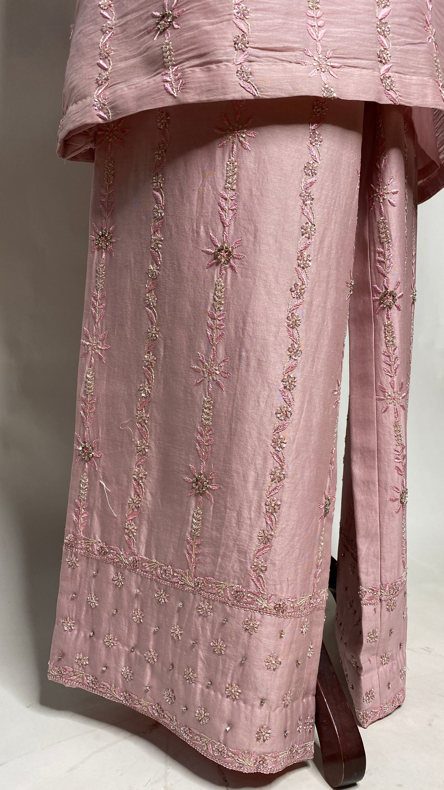 Light Pink Chanderi Chikankari & Stonework Kurta Set