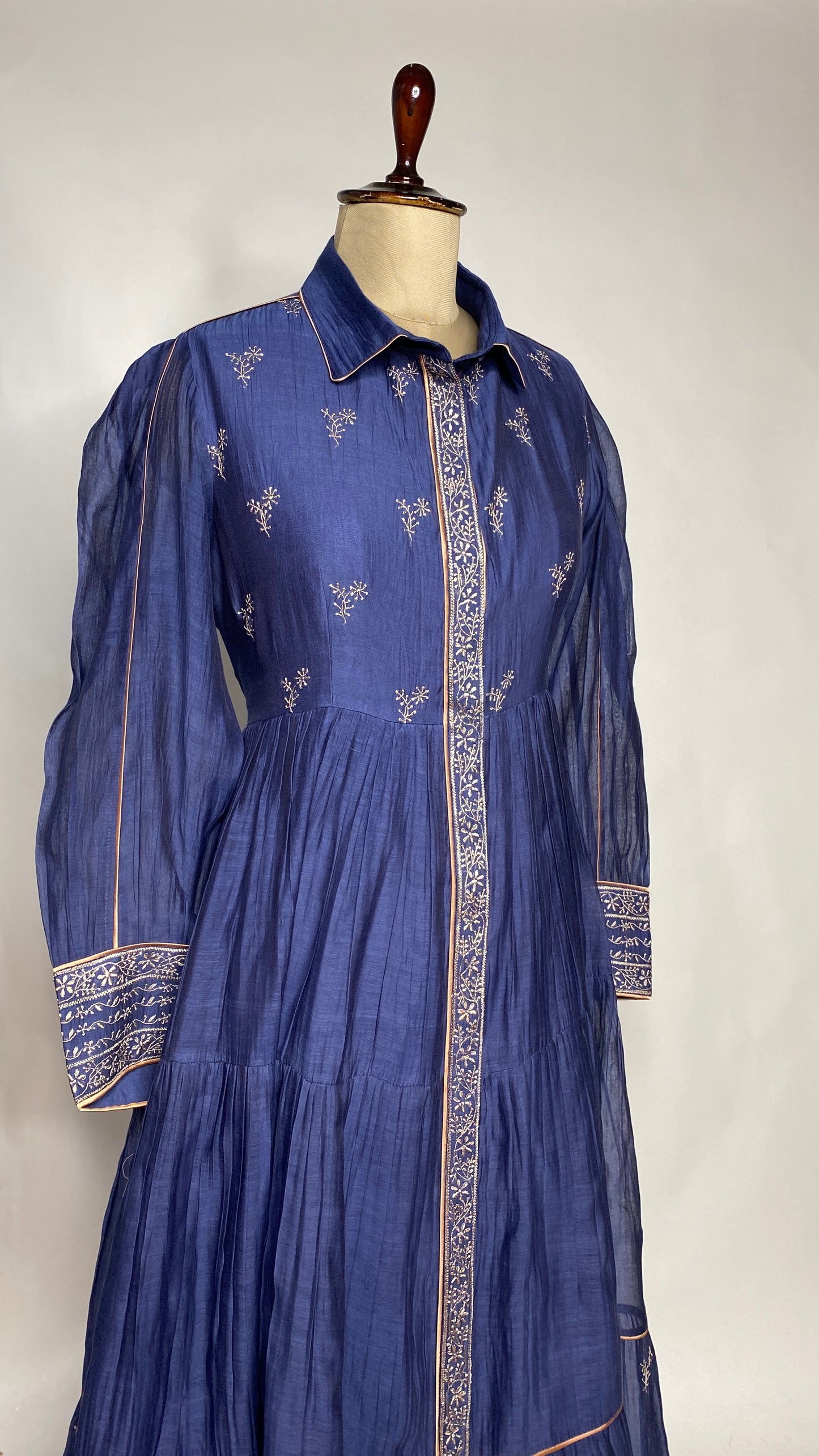 Midnight Blue Flared Long Tier Dress