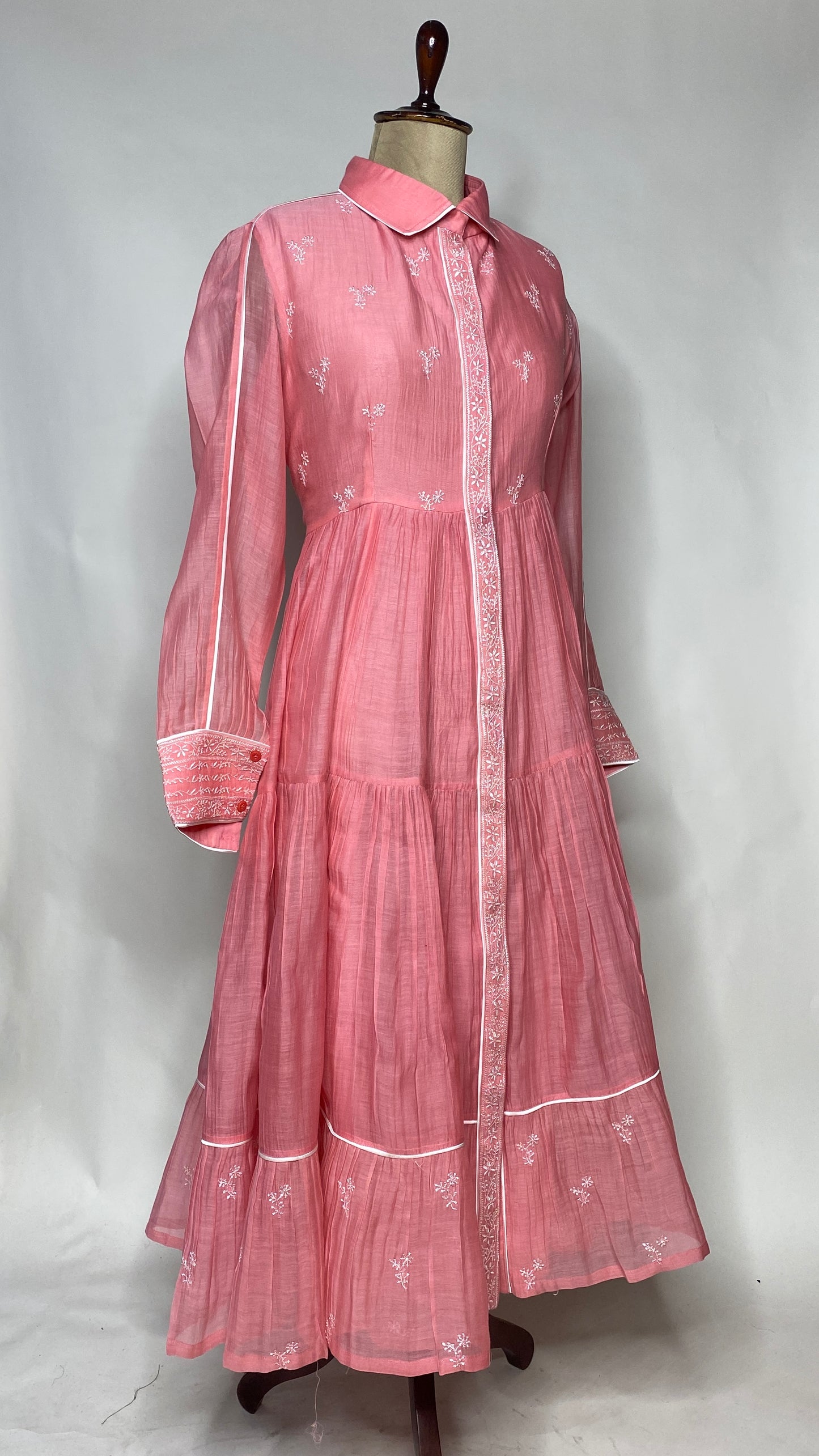 Rose Pink Flared Long Tier Dress