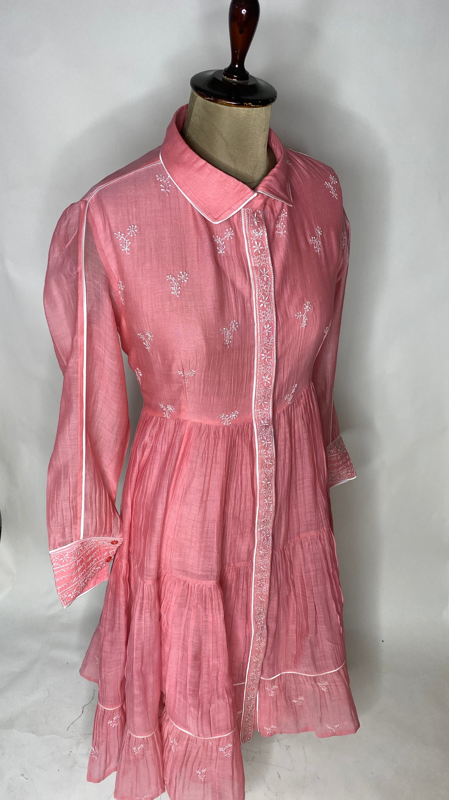 Rose Pink Flared Long Tier Dress