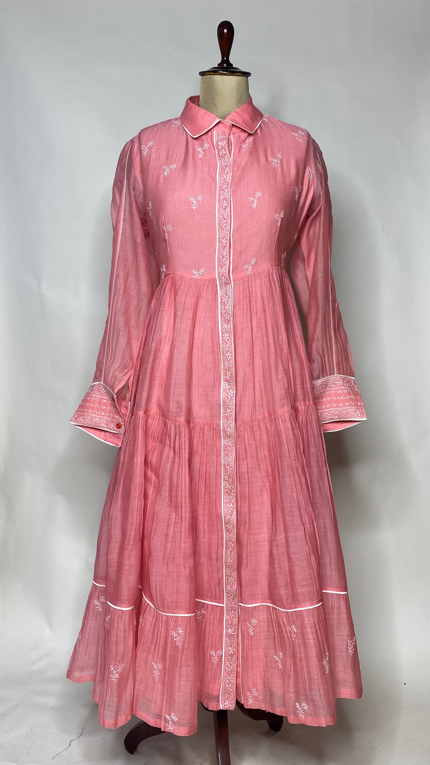 Rose Pink Flared Long Tier Dress