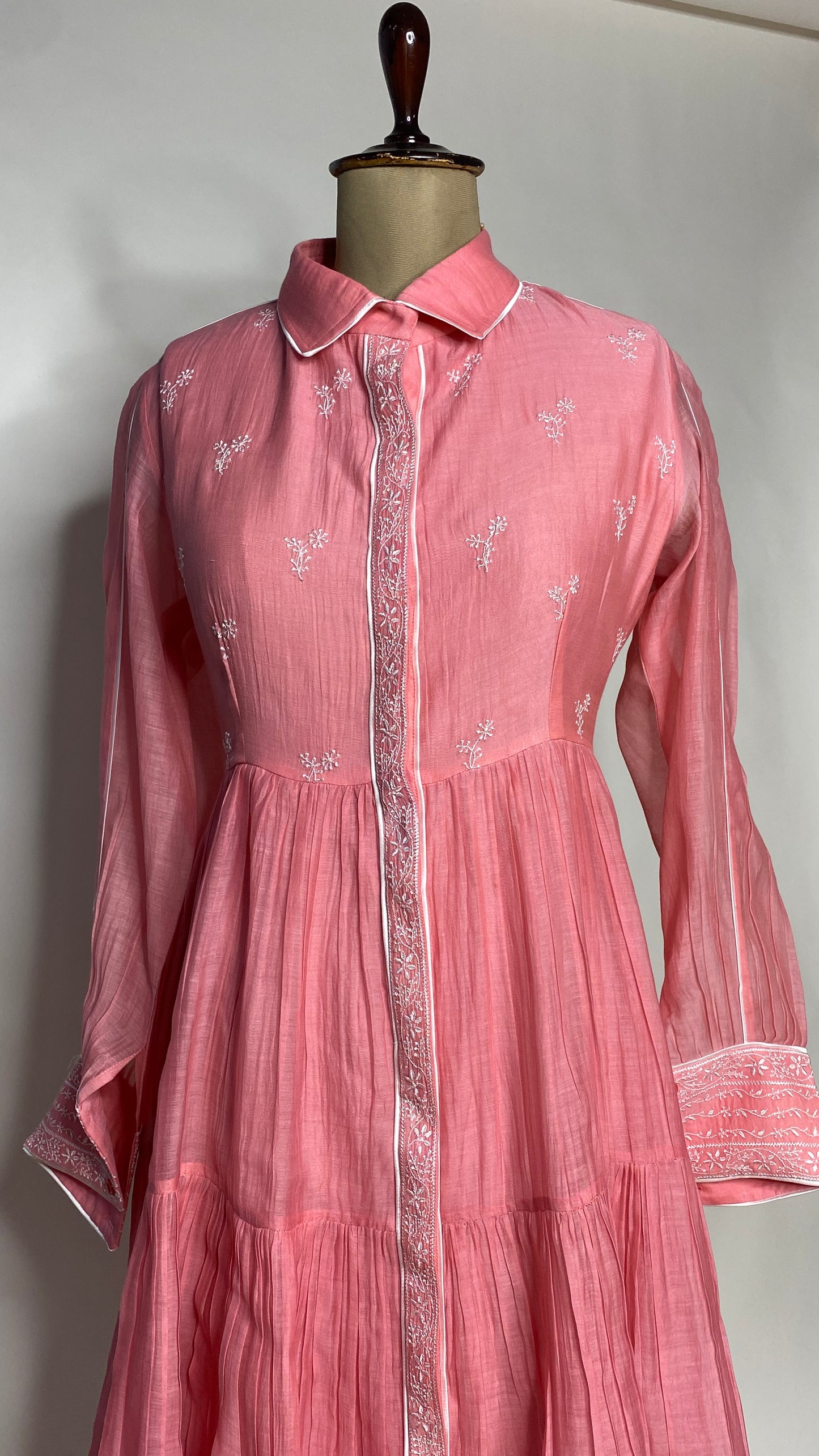 Rose Pink Flared Long Tier Dress