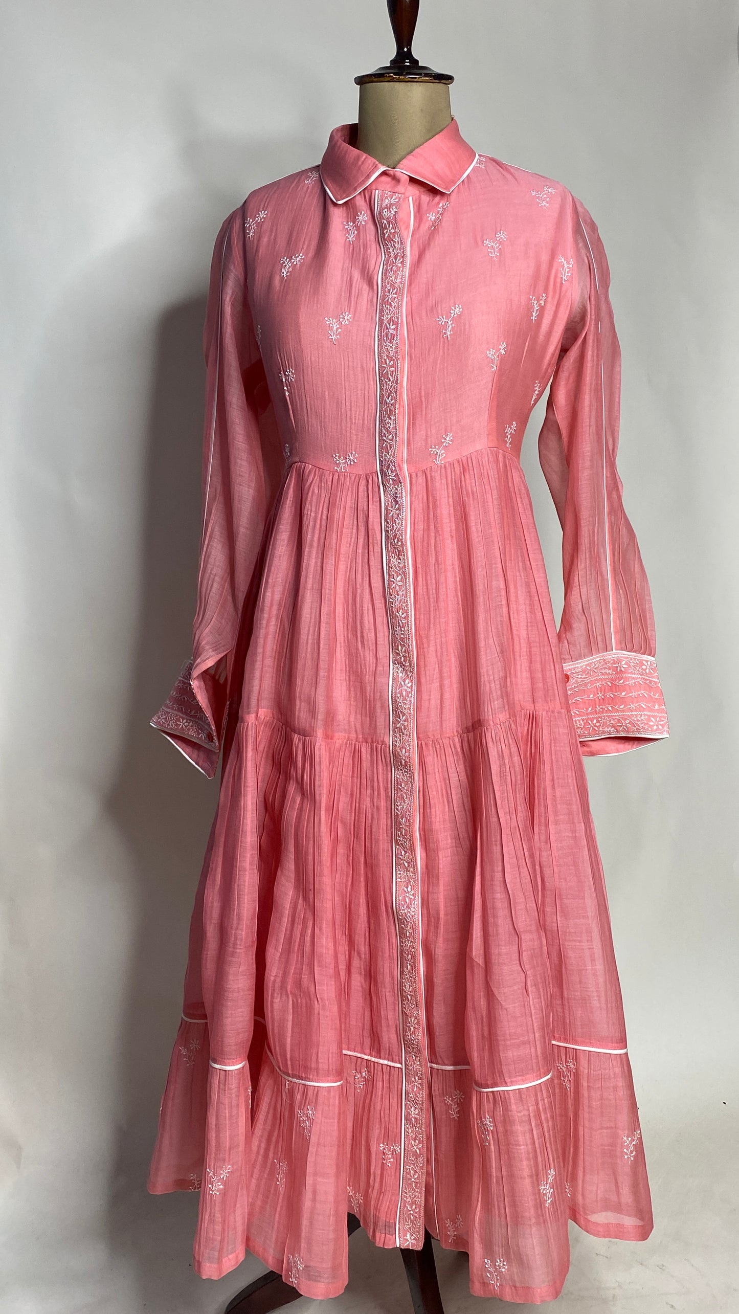 Rose Pink Flared Long Tier Dress