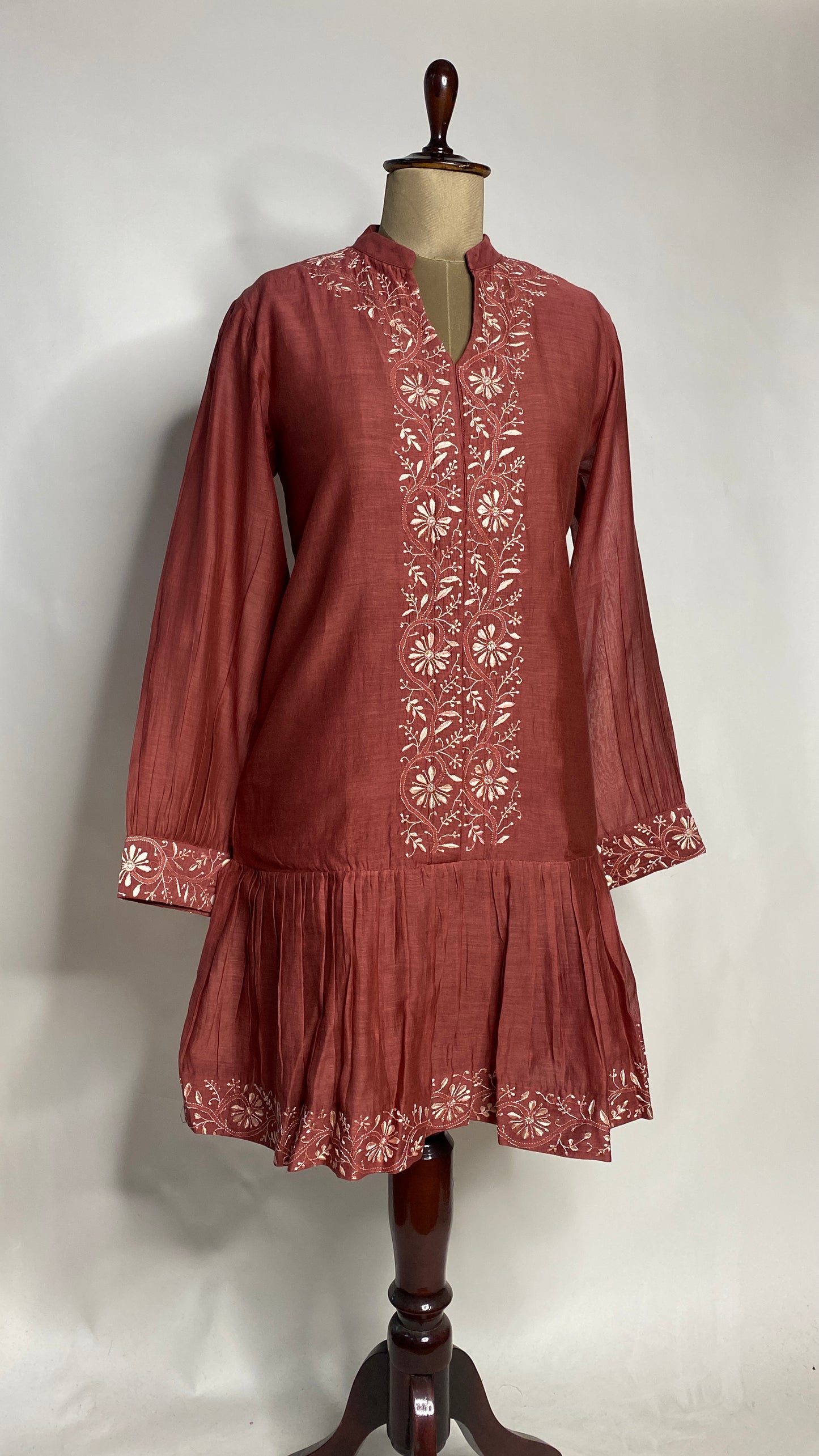 Rust Maroon A-Line Chikankari Skater Dress