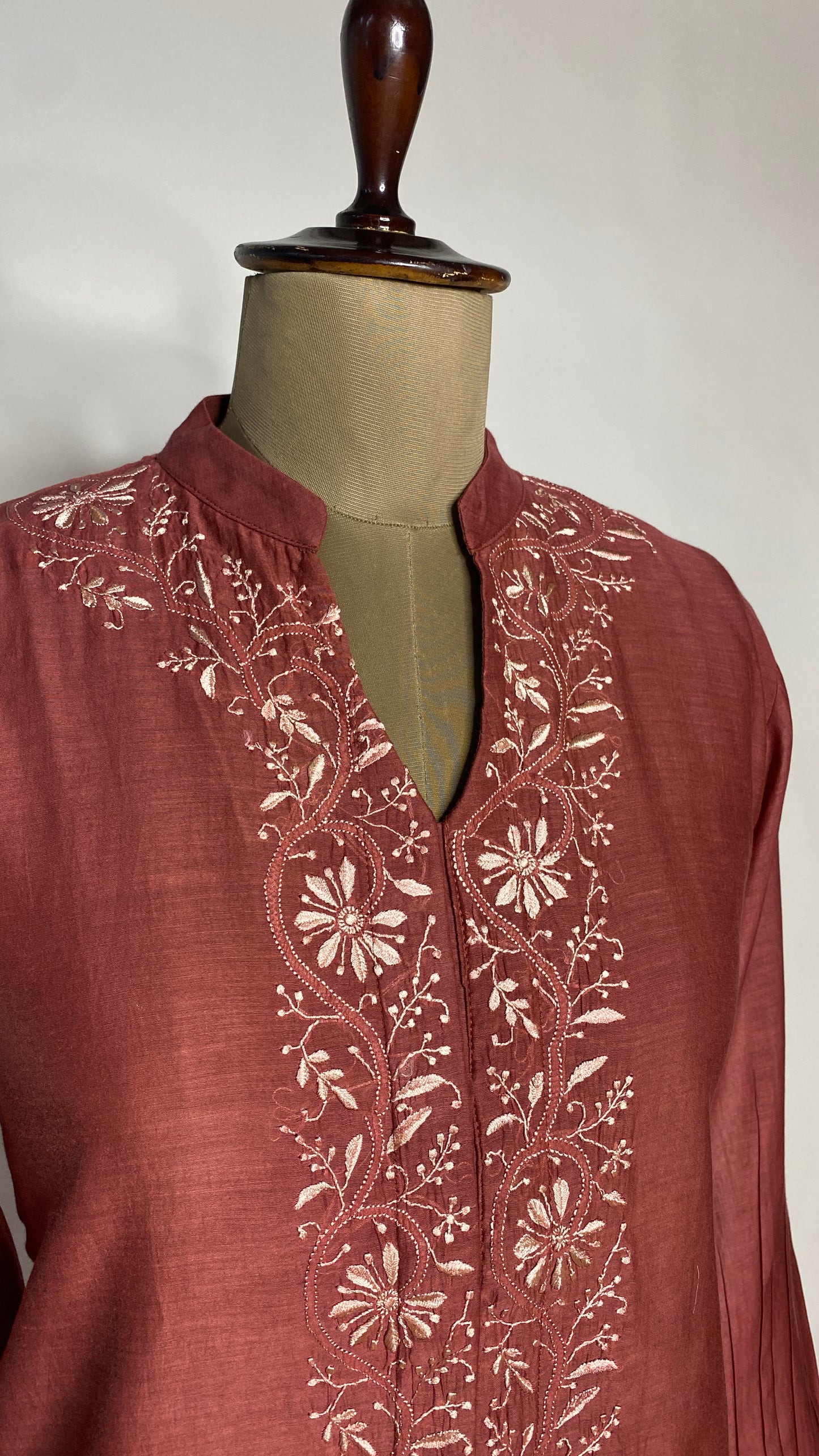 Rust Maroon A-Line Chikankari Skater Dress