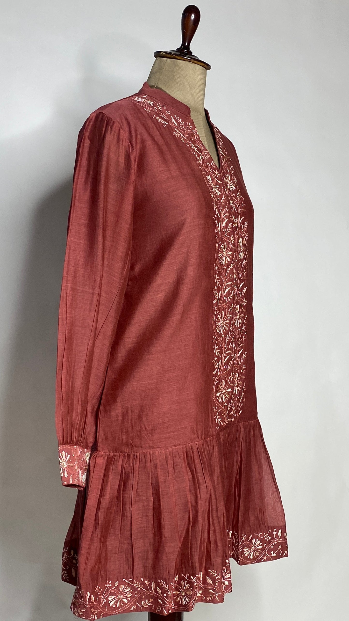 Rust Maroon A-Line Chikankari Skater Dress