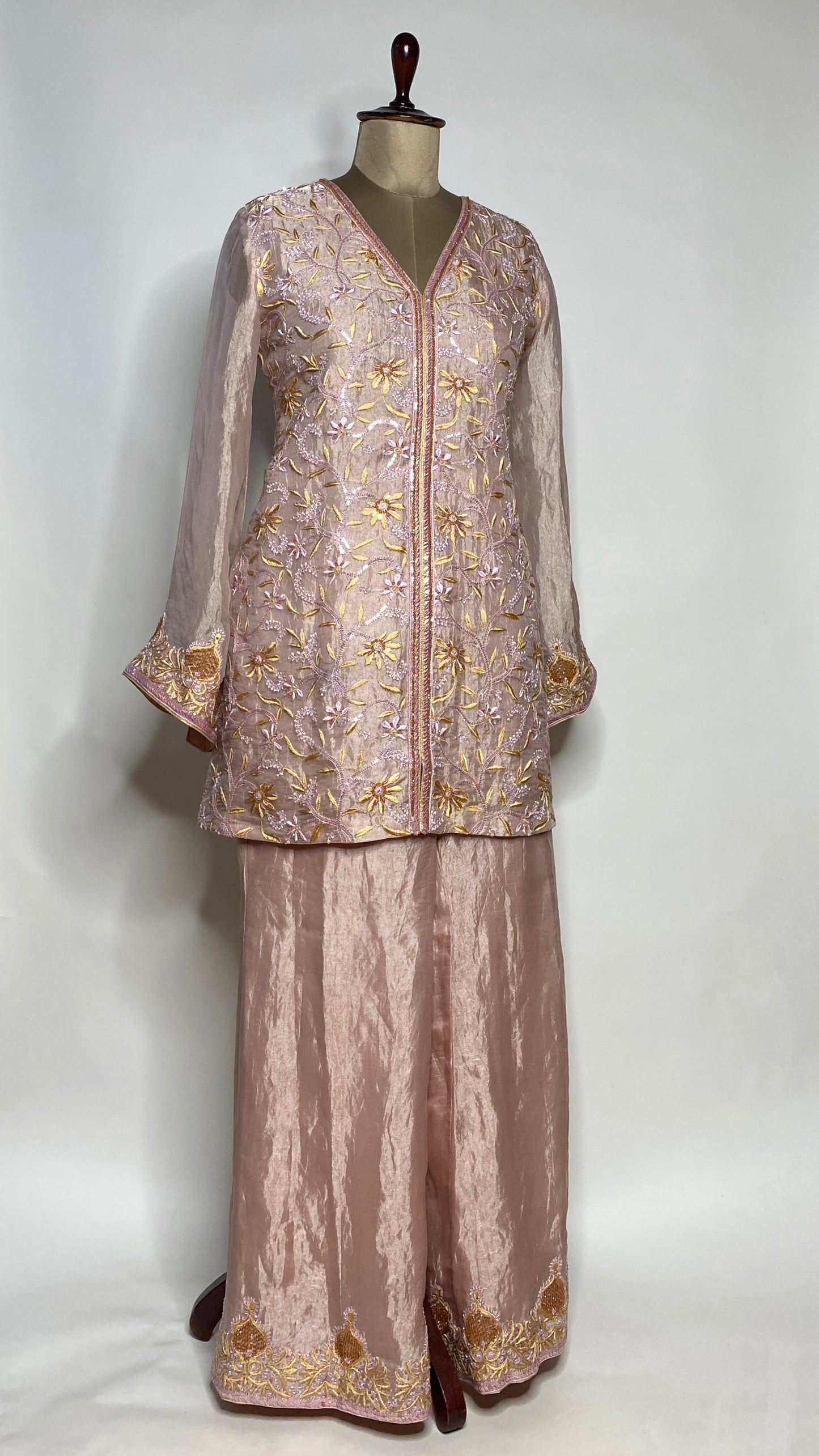 Baby Pink Zari Tissue Chikankari Festive Co-ord Set