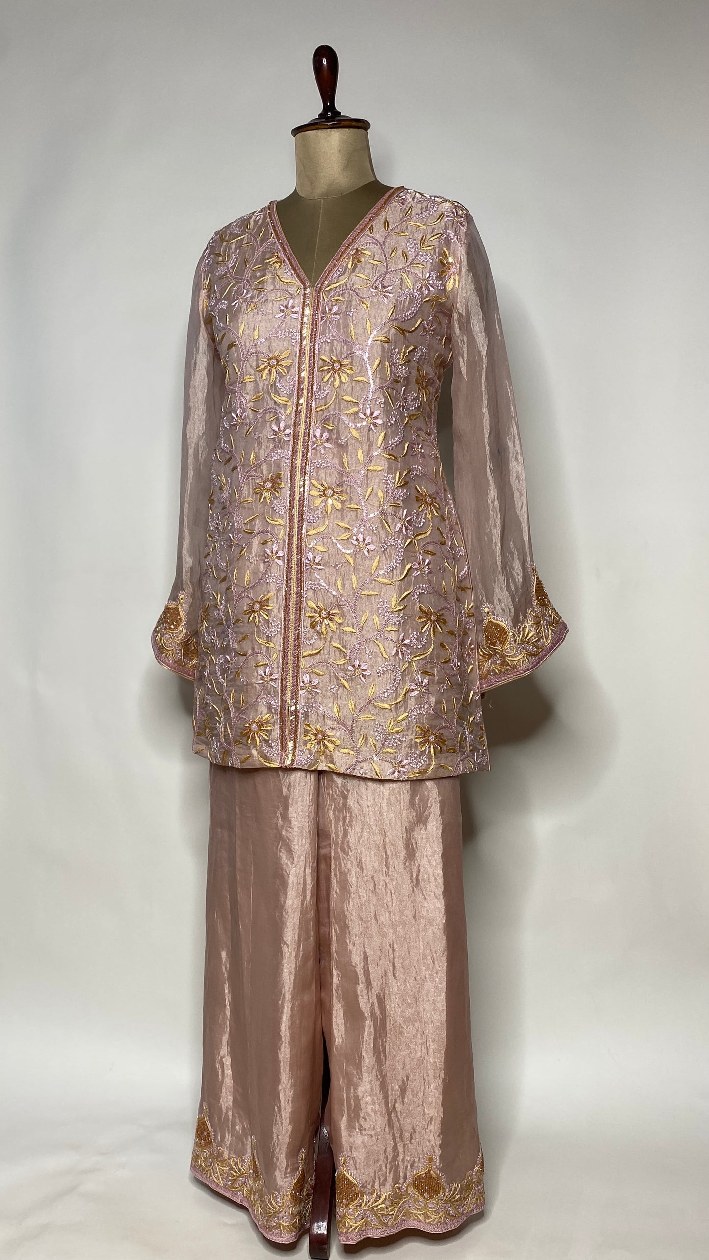 Baby Pink Zari Tissue Chikankari Festive Co-ord Set
