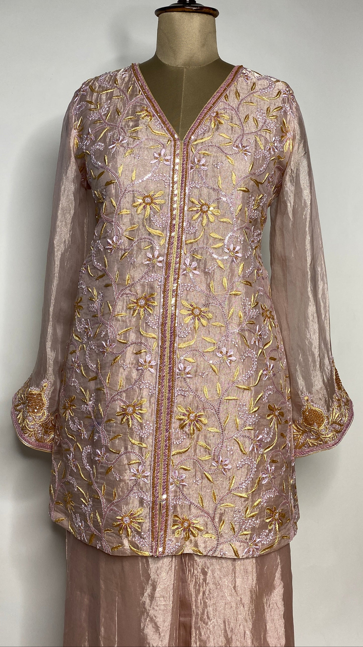 Baby Pink Zari Tissue Chikankari Festive Co-ord Set