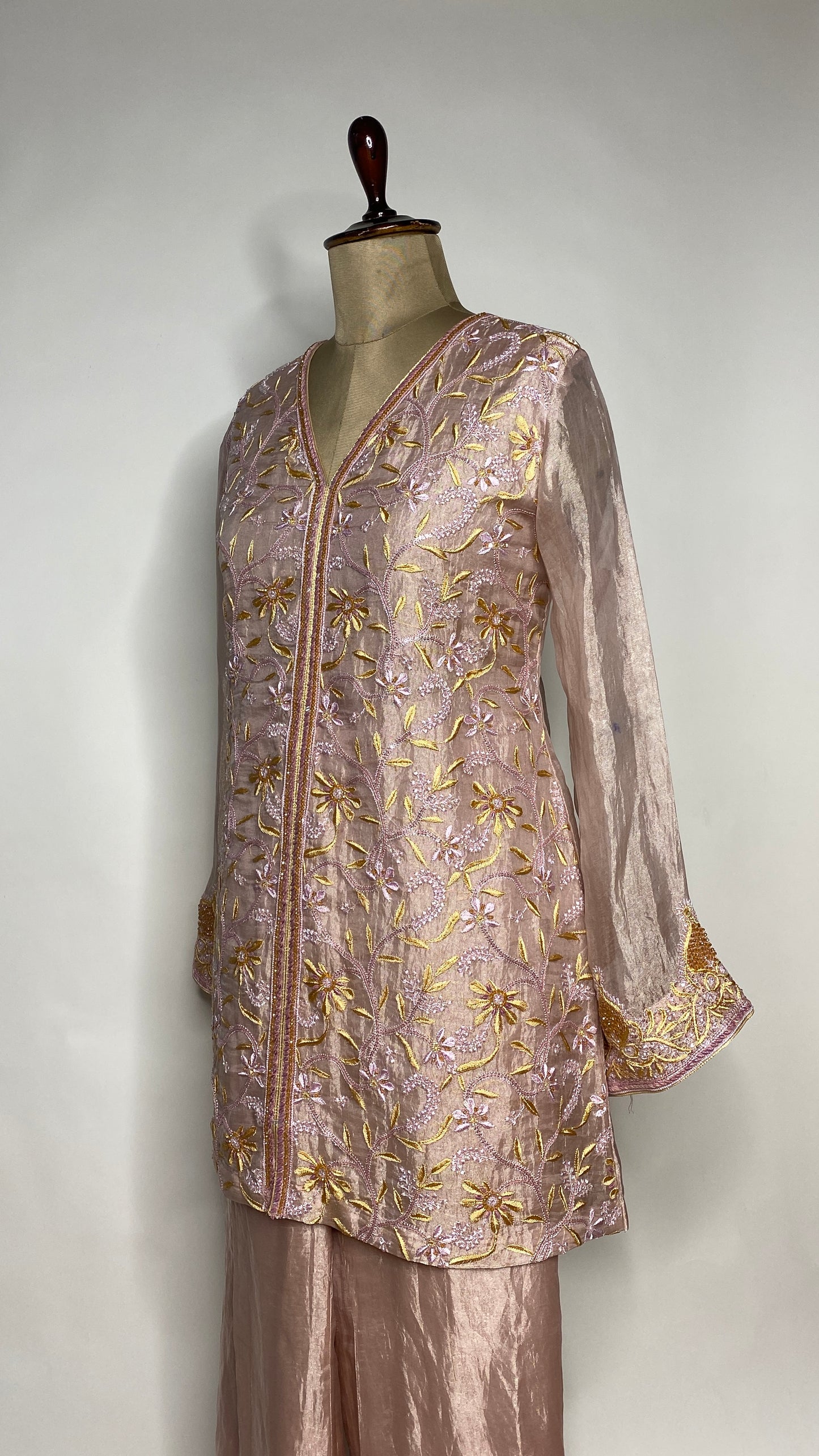 Baby Pink Zari Tissue Chikankari Festive Co-ord Set