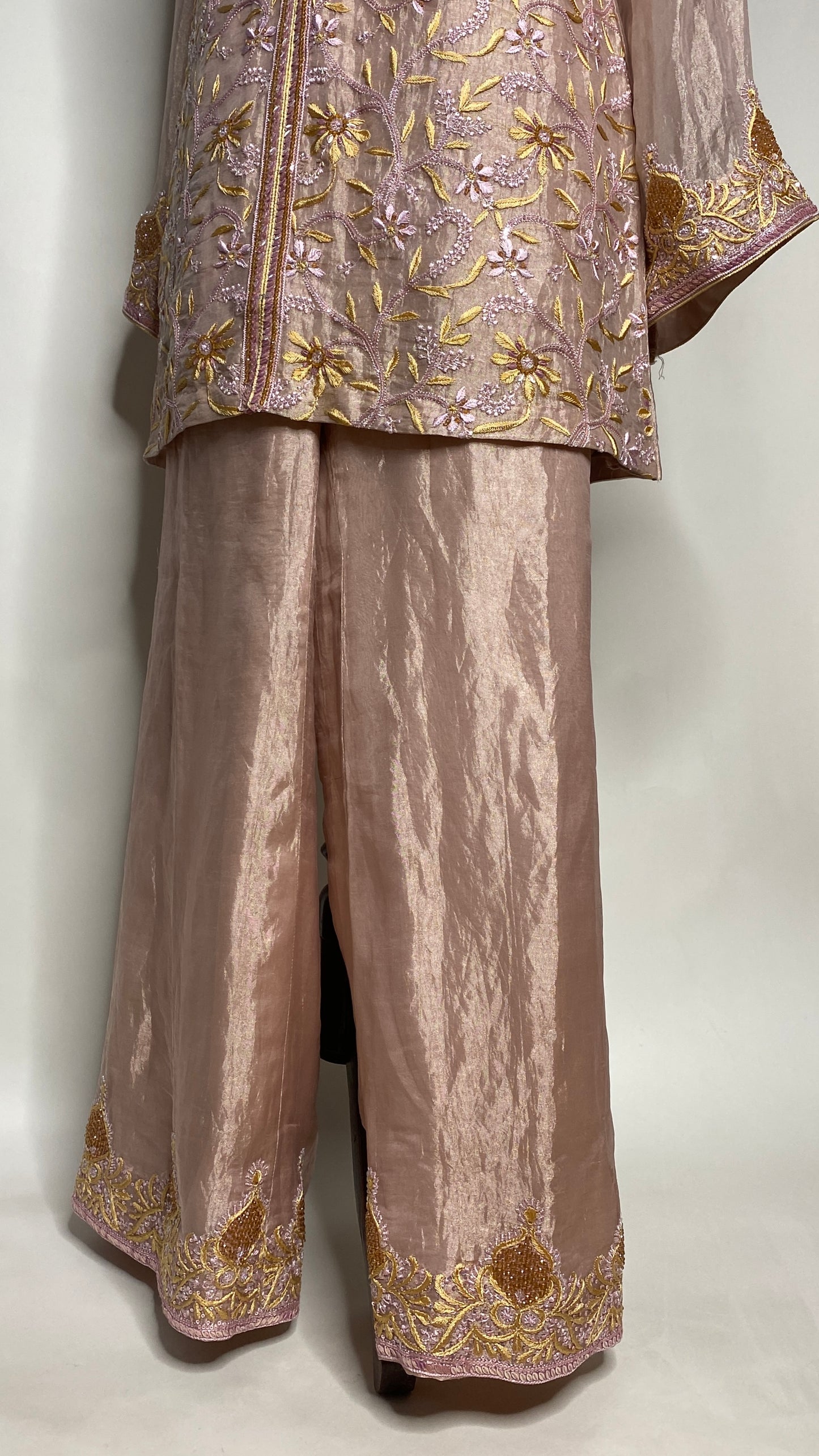 Baby Pink Zari Tissue Chikankari Festive Co-ord Set