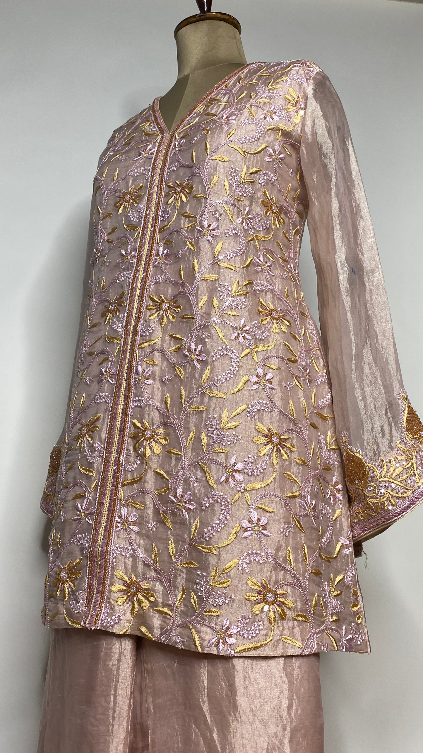 Baby Pink Zari Tissue Chikankari Festive Co-ord Set