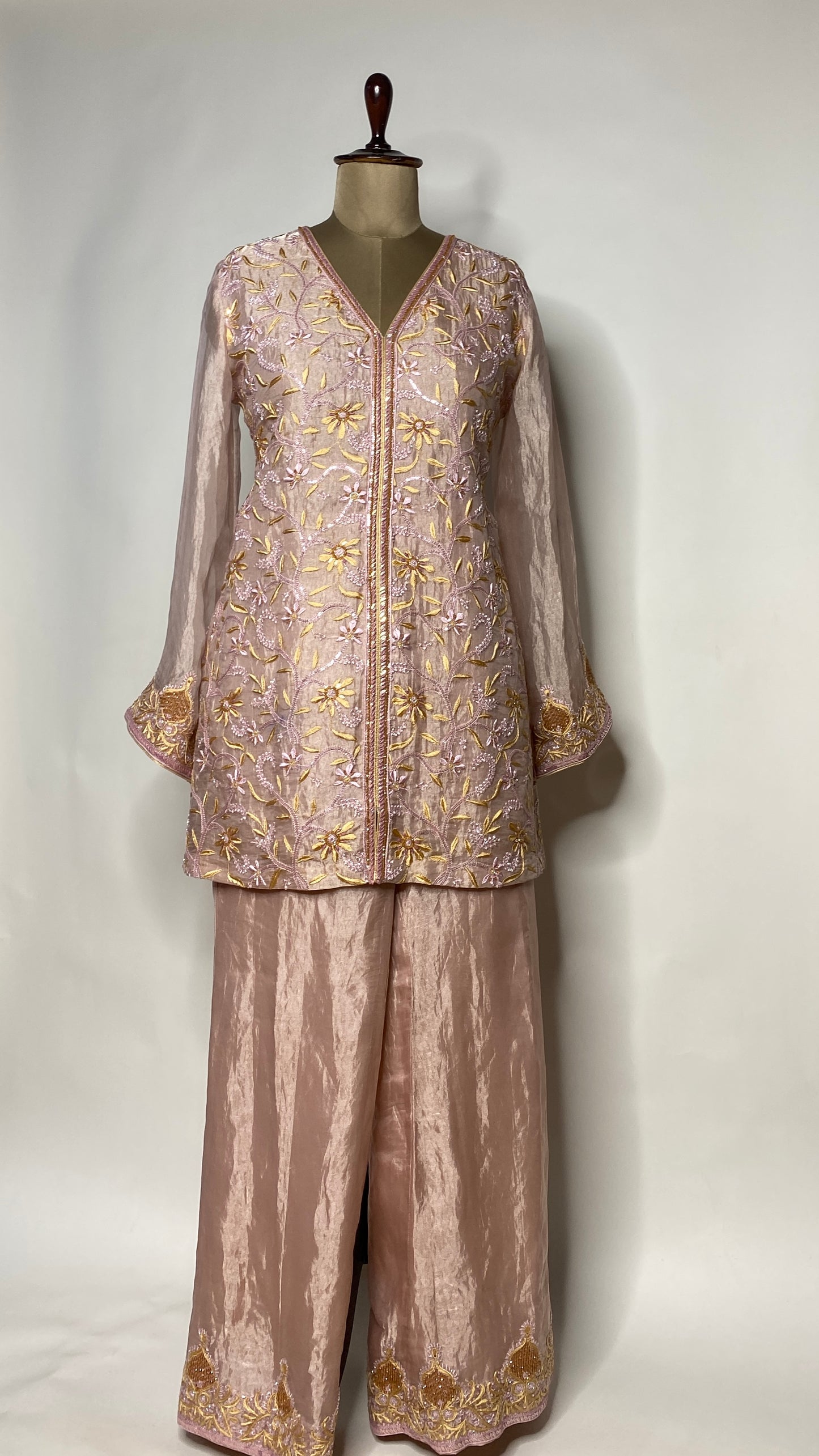 Baby Pink Zari Tissue Chikankari Festive Co-ord Set