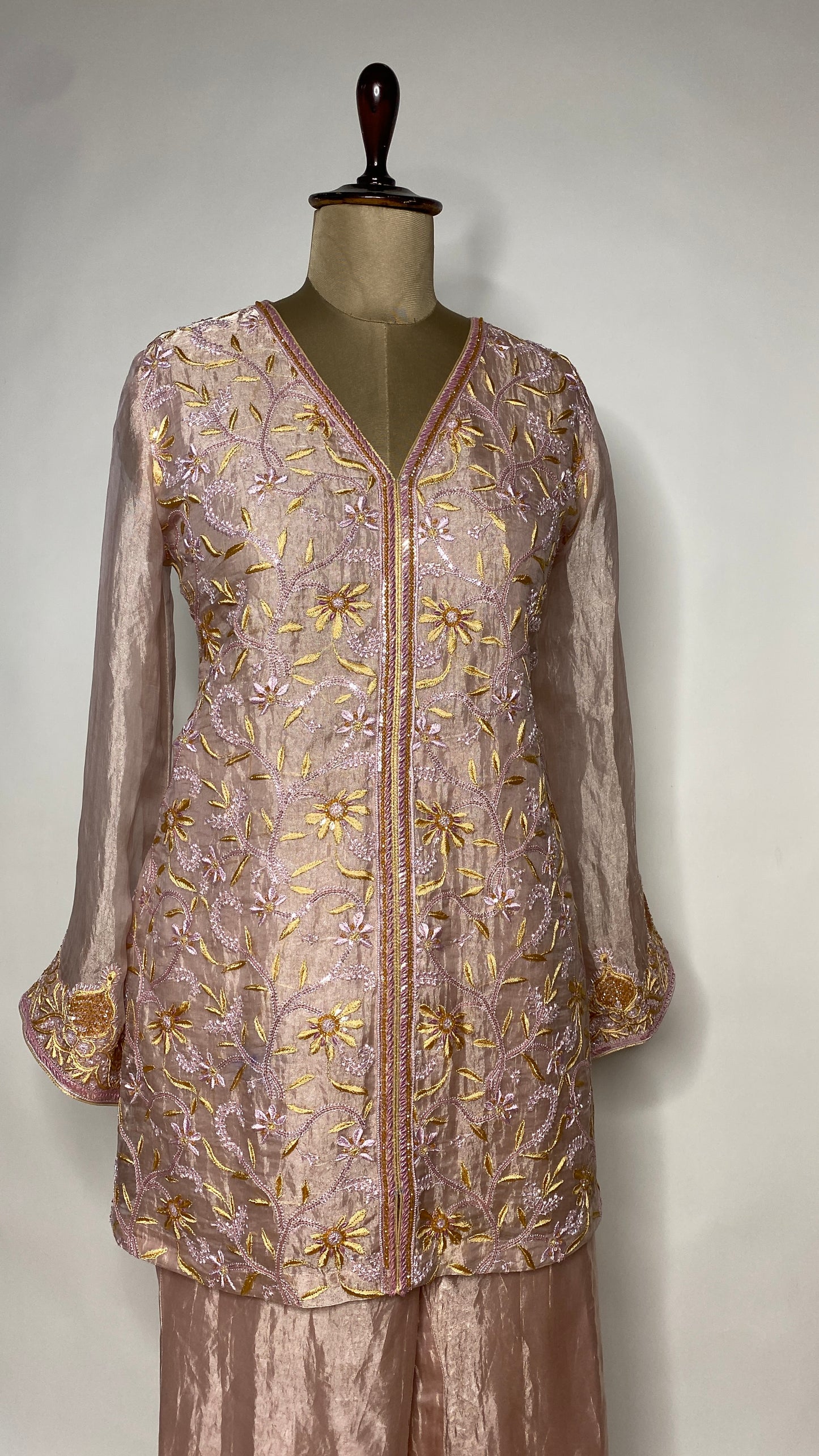 Baby Pink Zari Tissue Chikankari Festive Co-ord Set