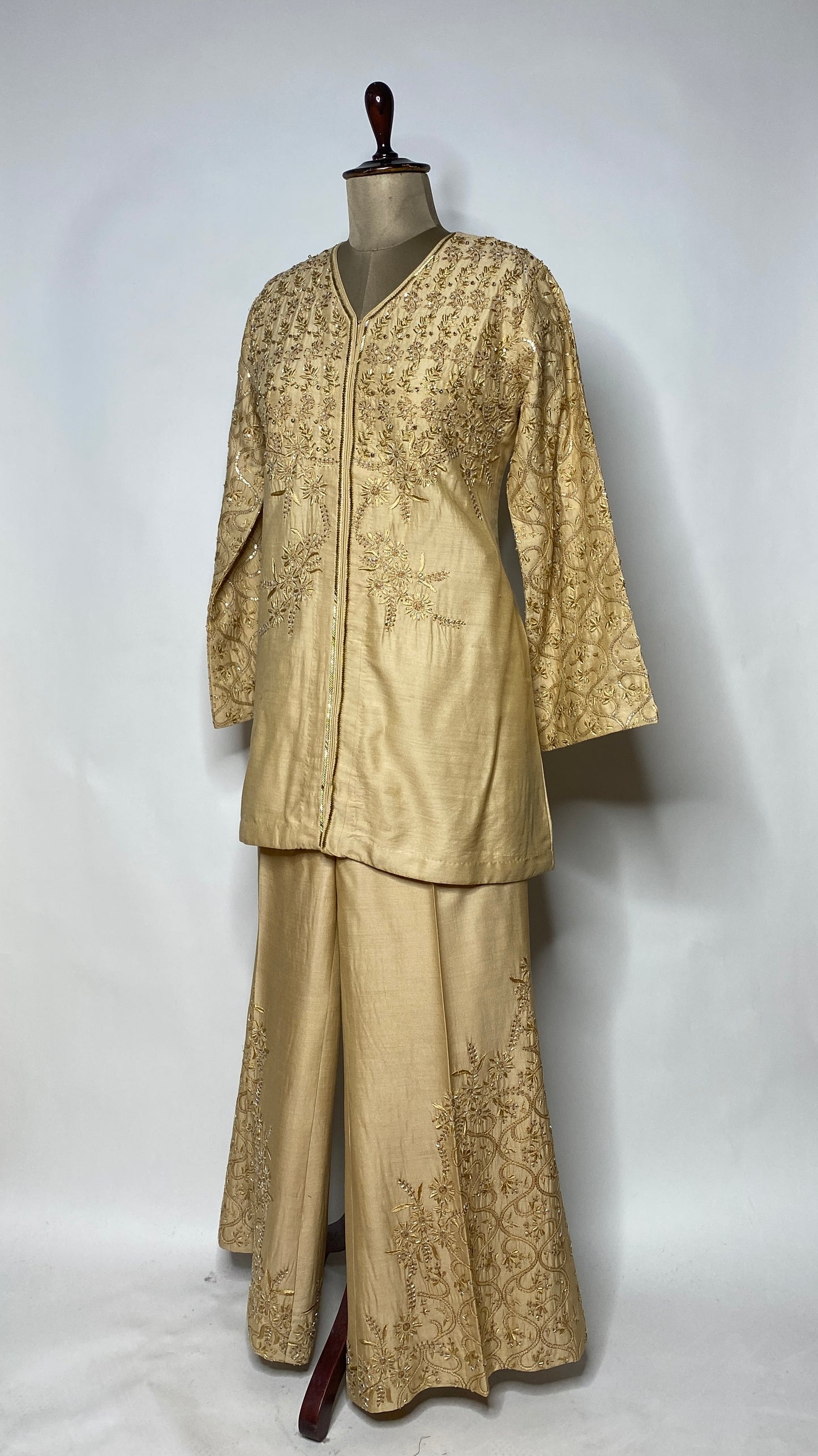 Gold Moonga Silk Chikankari Festive Co-ord Set