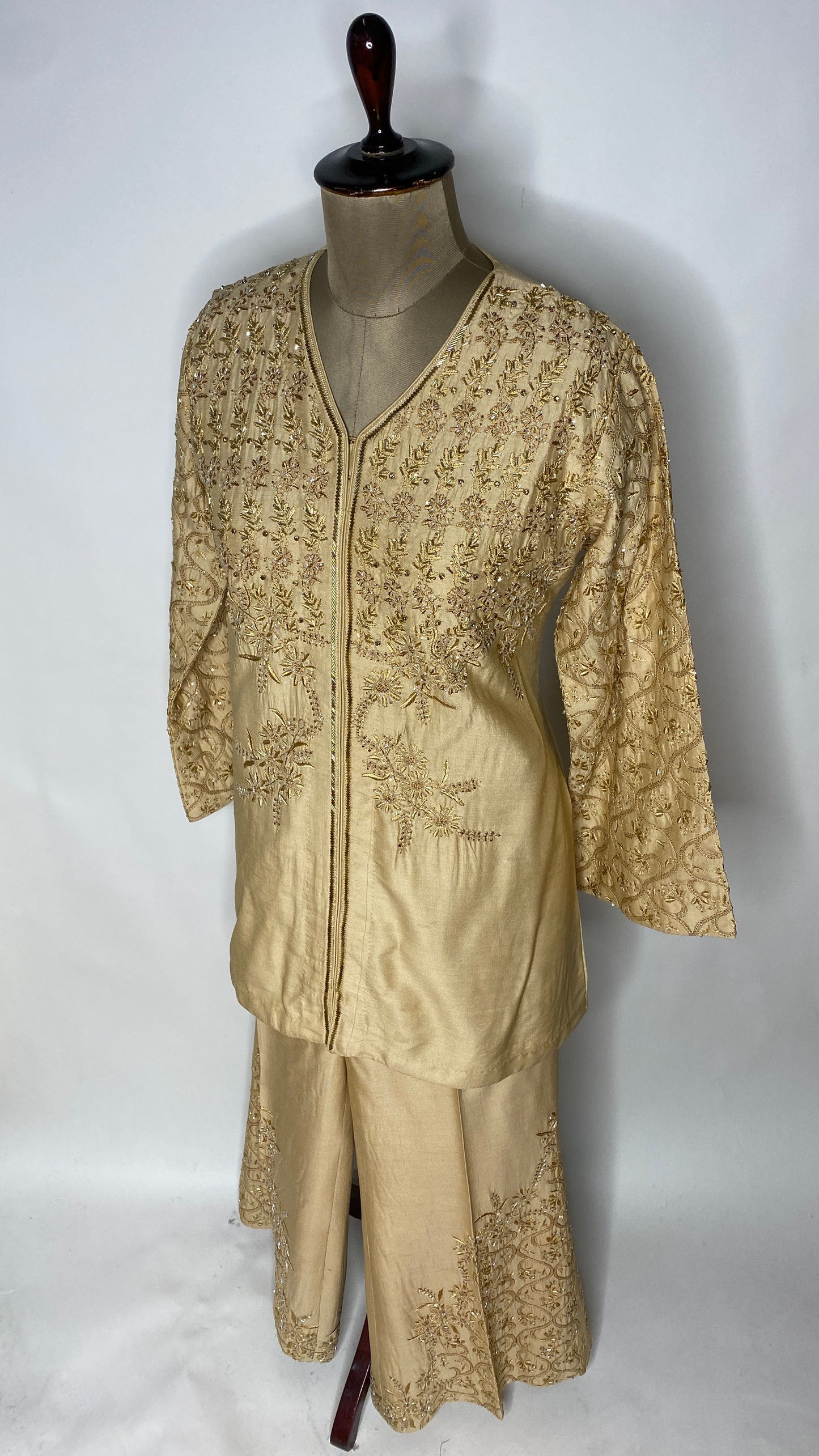 Gold Moonga Silk Chikankari Festive Co-ord Set