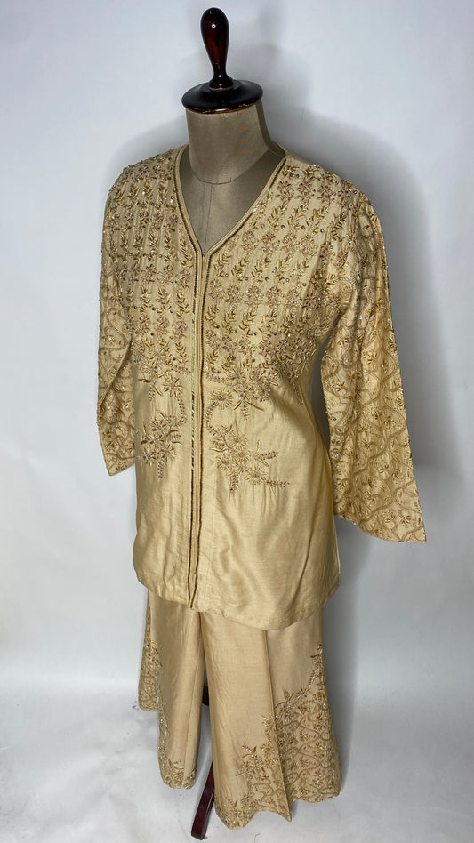 Gold Moonga Silk Chikankari Festive Co-ord Set