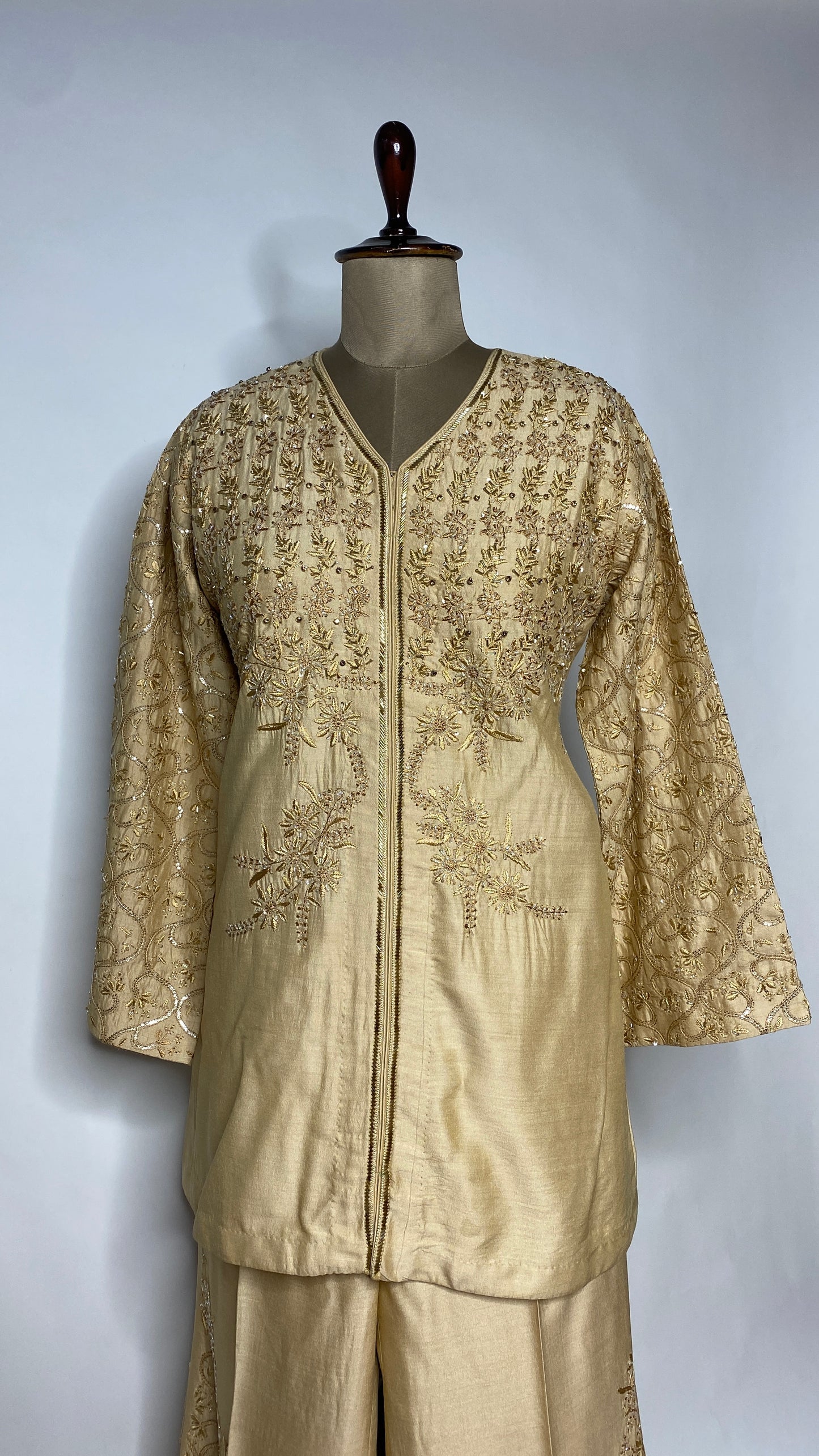Gold Moonga Silk Chikankari Festive Co-ord Set