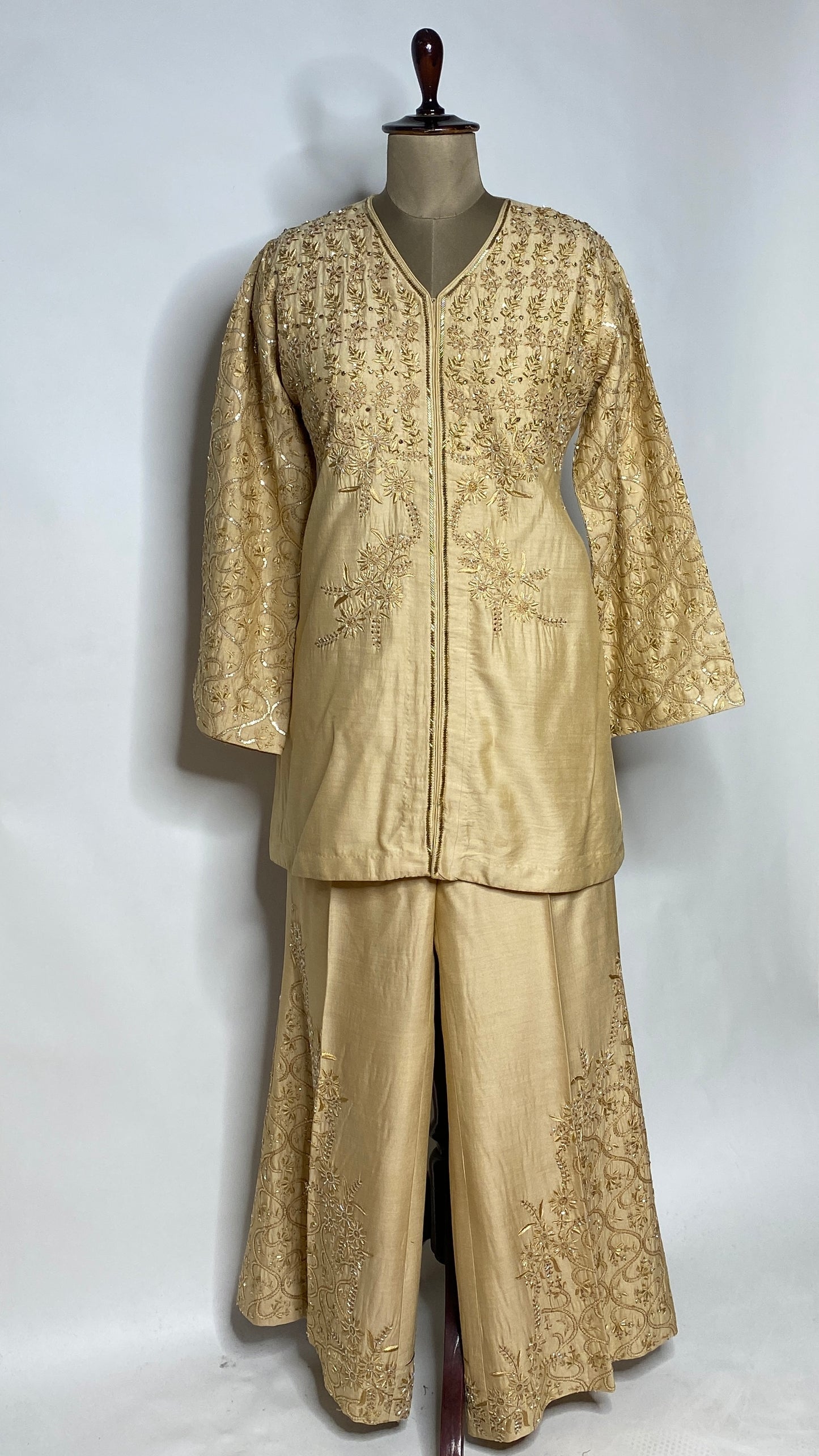 Gold Moonga Silk Chikankari Festive Co-ord Set