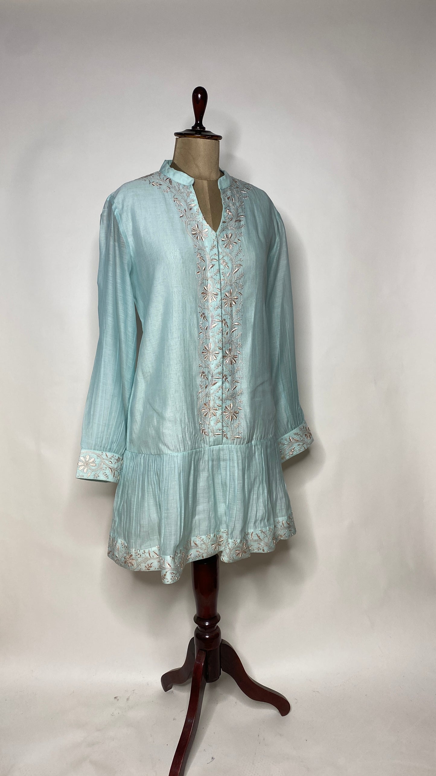 Aqua Blue A-Line Chikankari Skater Dress