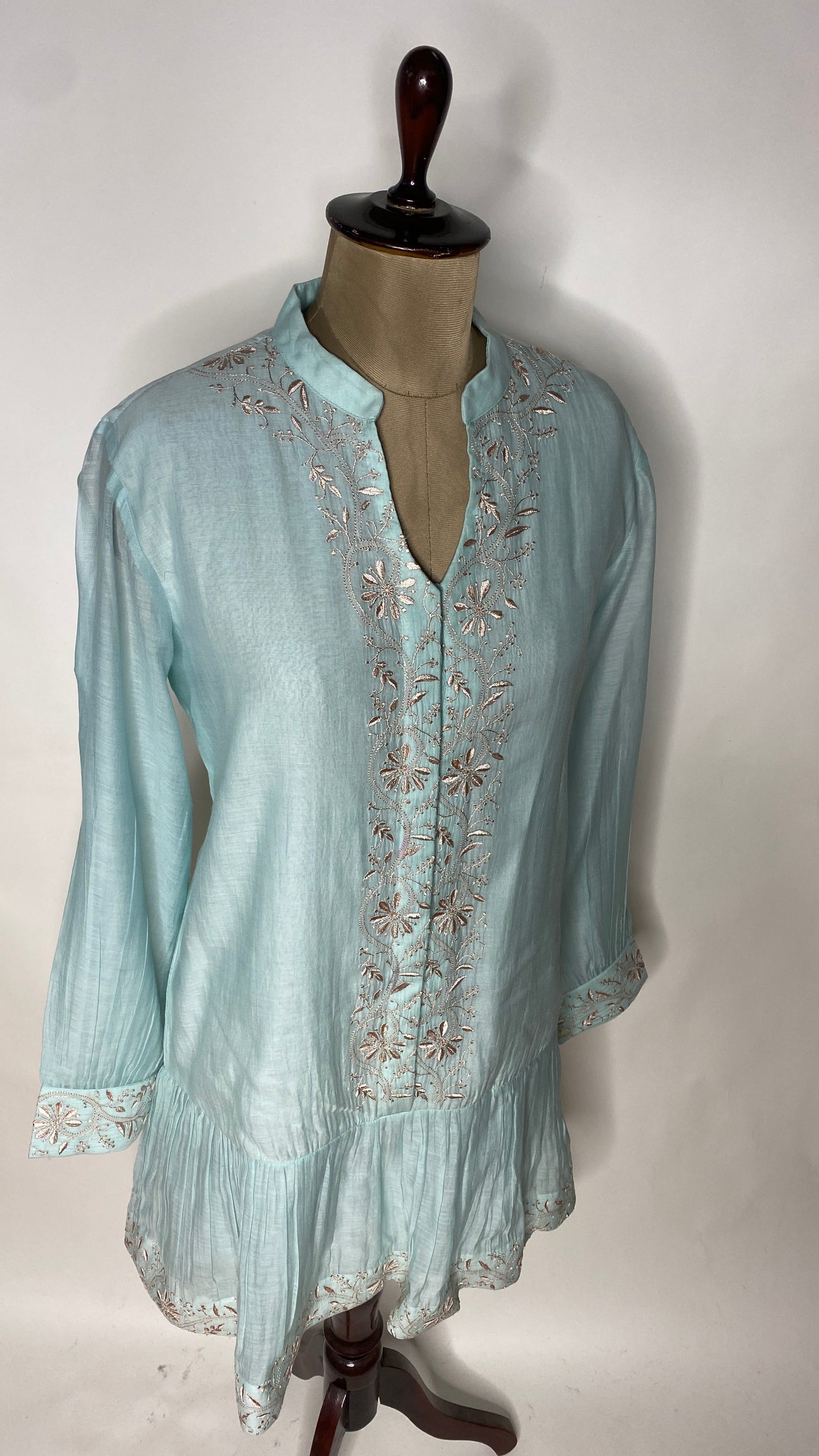 Aqua Blue A-Line Chikankari Skater Dress