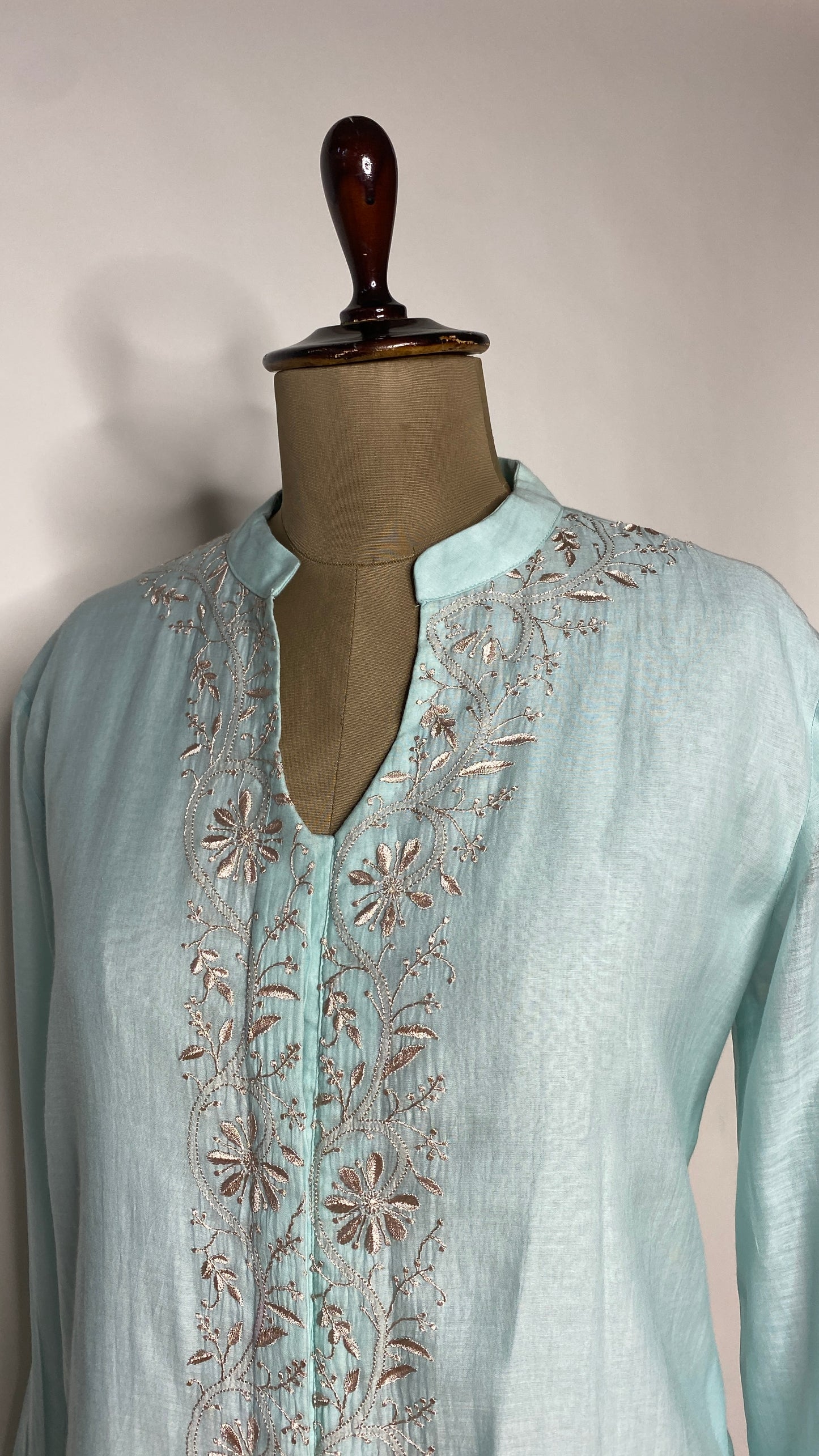 Aqua Blue A-Line Chikankari Skater Dress