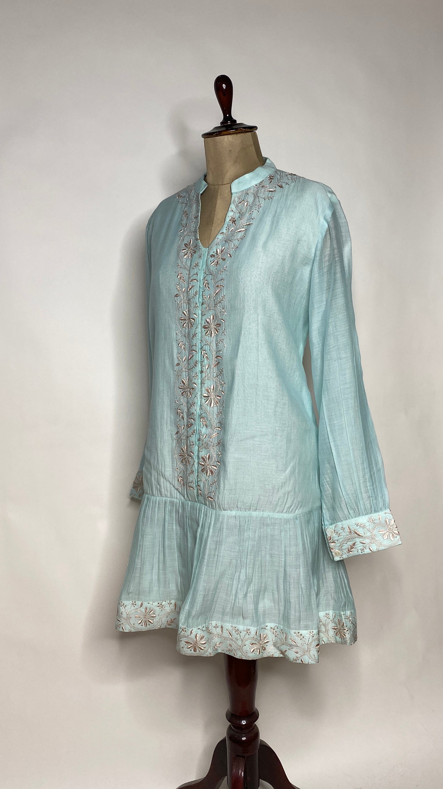 Aqua Blue A-Line Chikankari Skater Dress