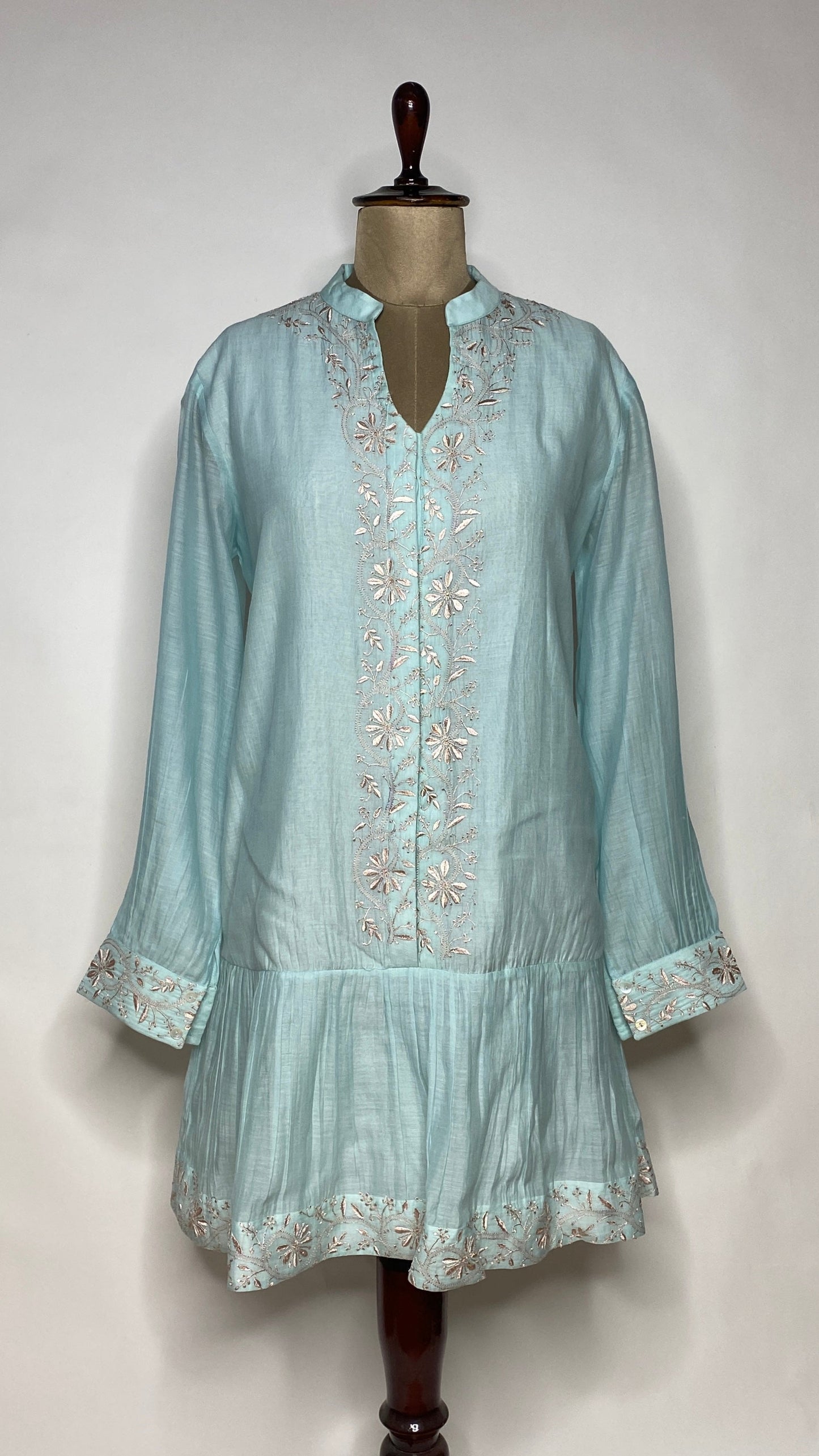 Aqua Blue A-Line Chikankari Skater Dress