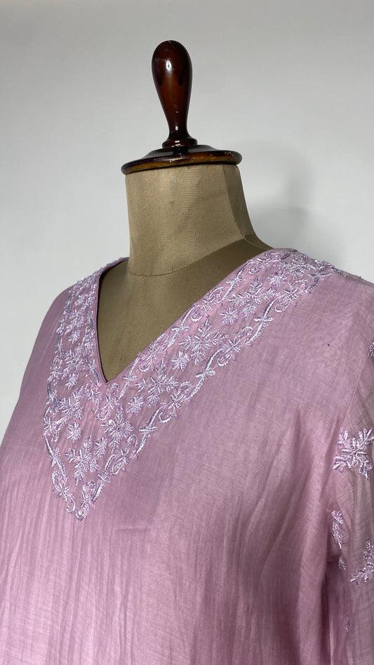 Ariana Lavender Mul Chanderi Co-ord Set