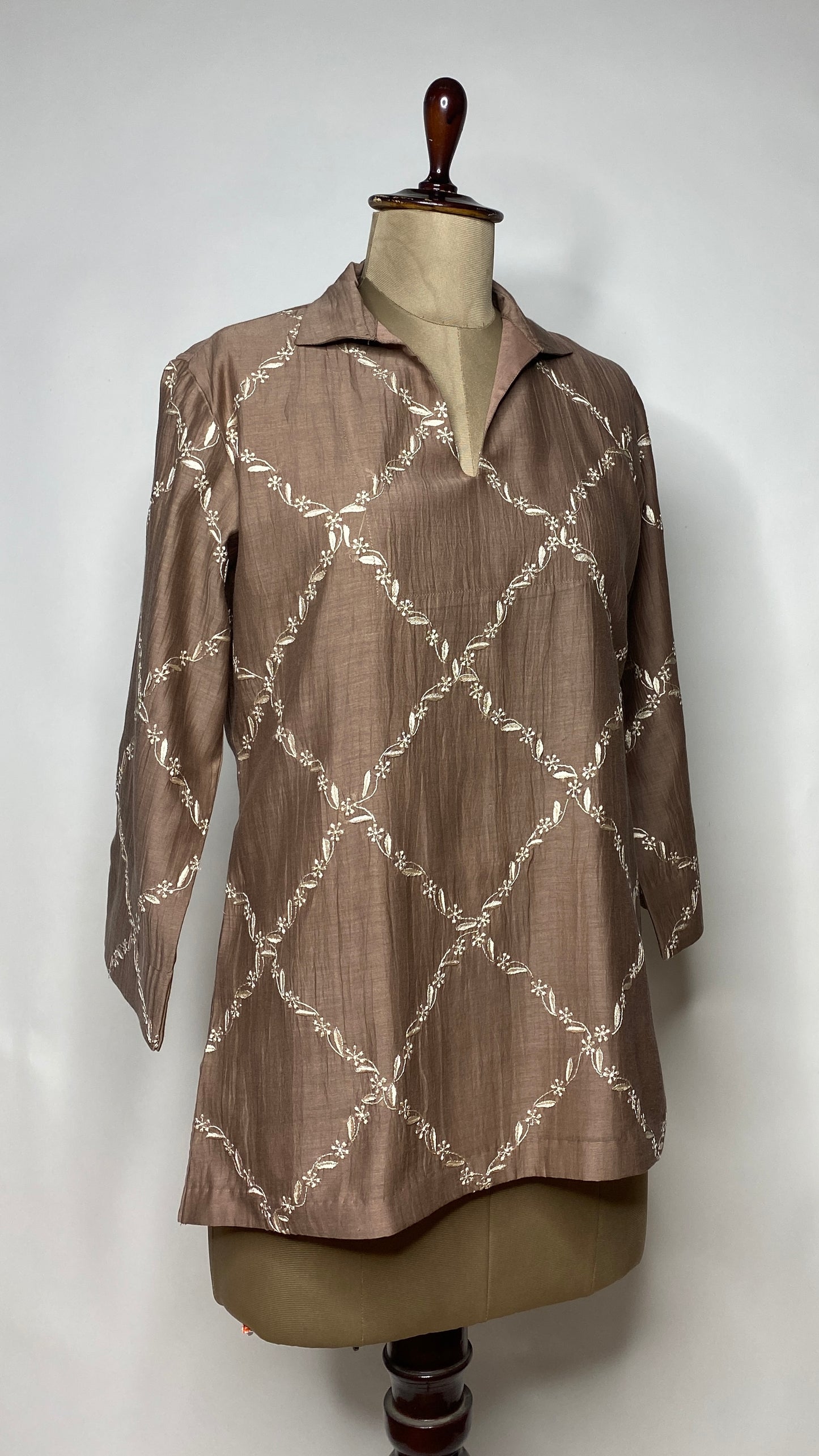 Brown Collared Chikankari Top