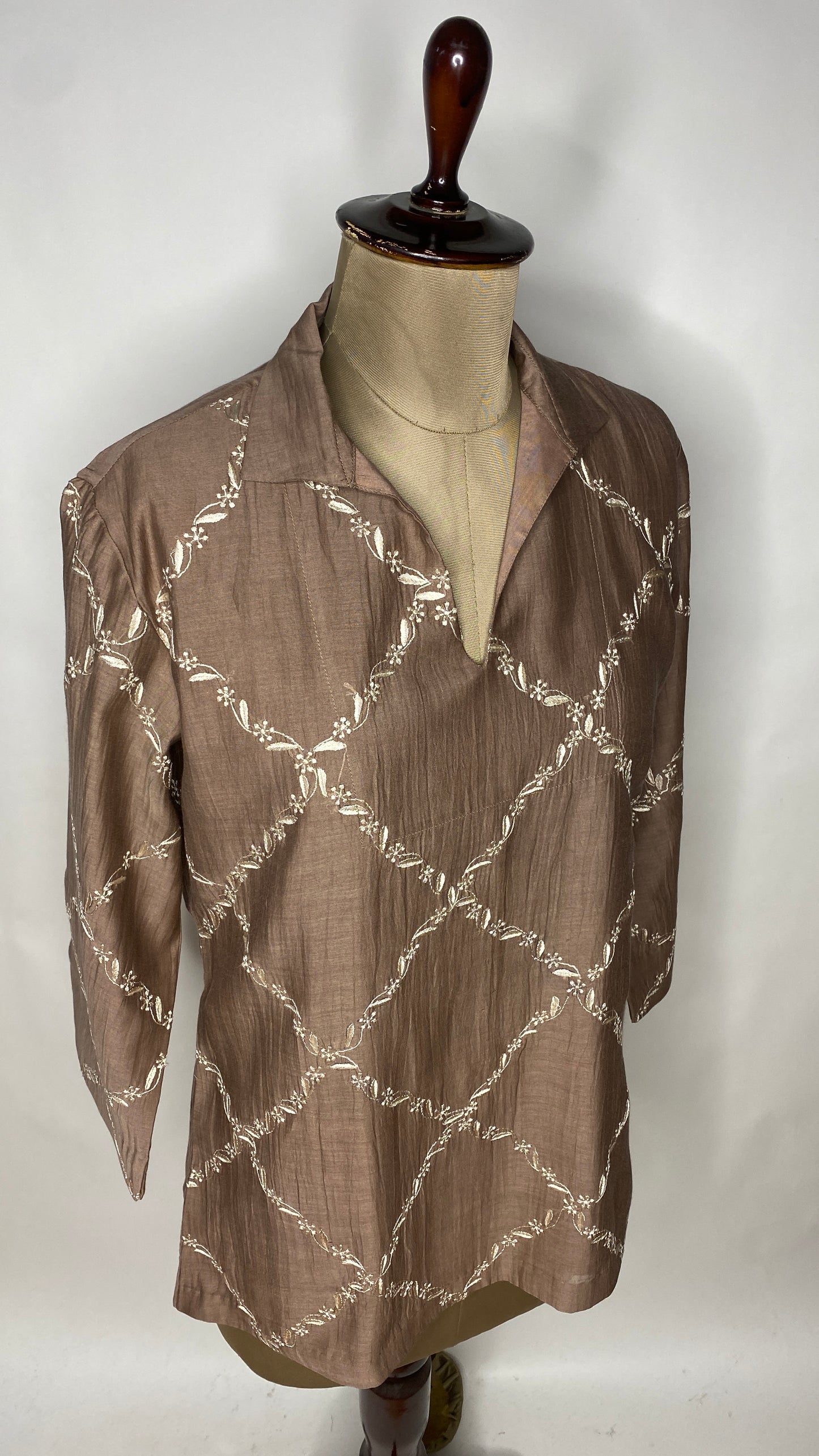 Brown Collared Chikankari Top
