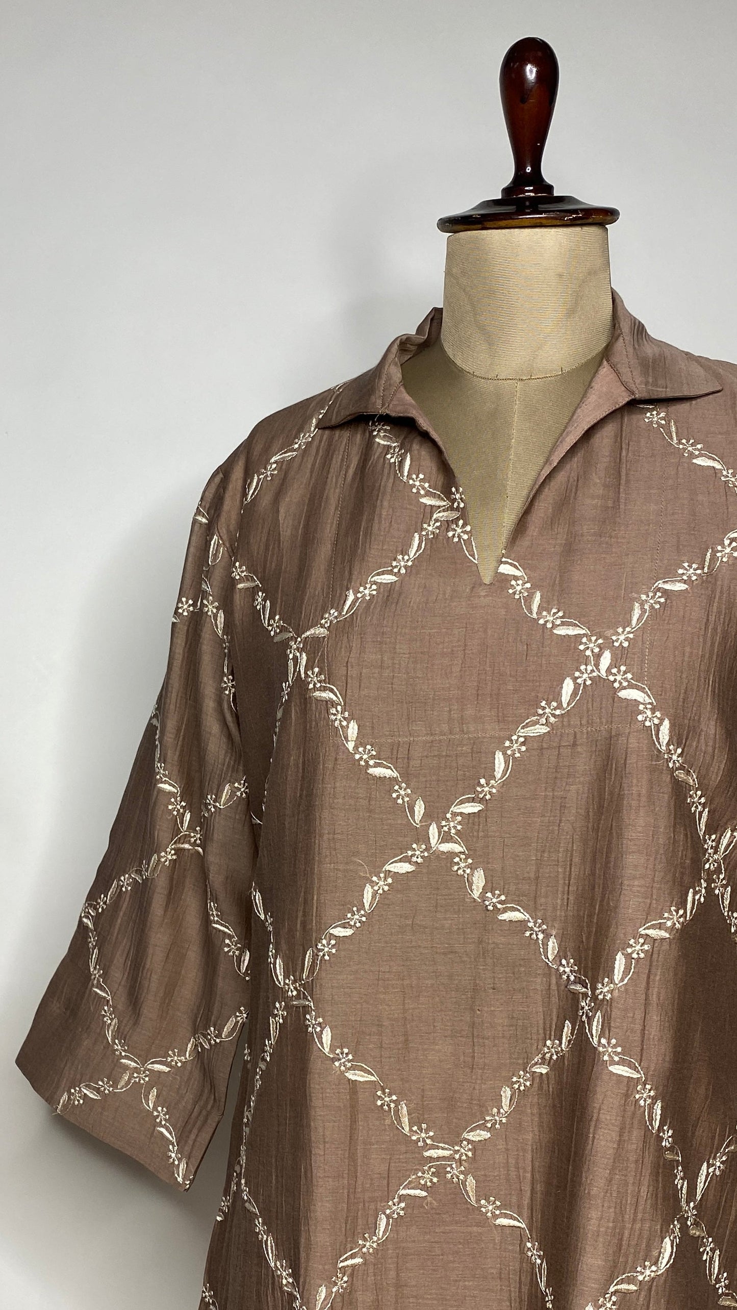 Brown Collared Chikankari Top