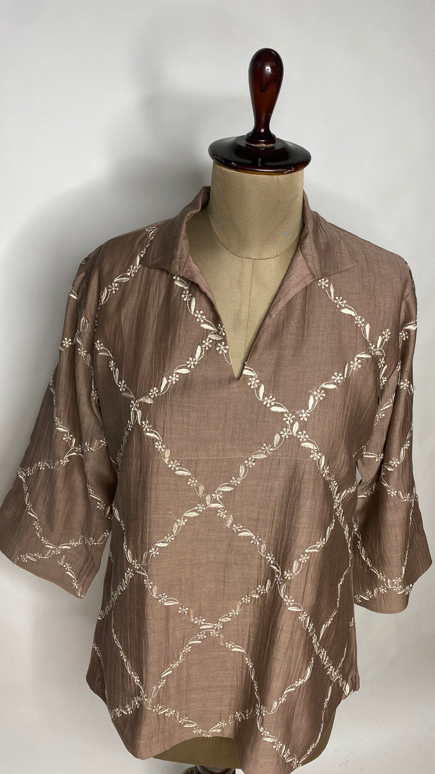Brown Collared Chikankari Top