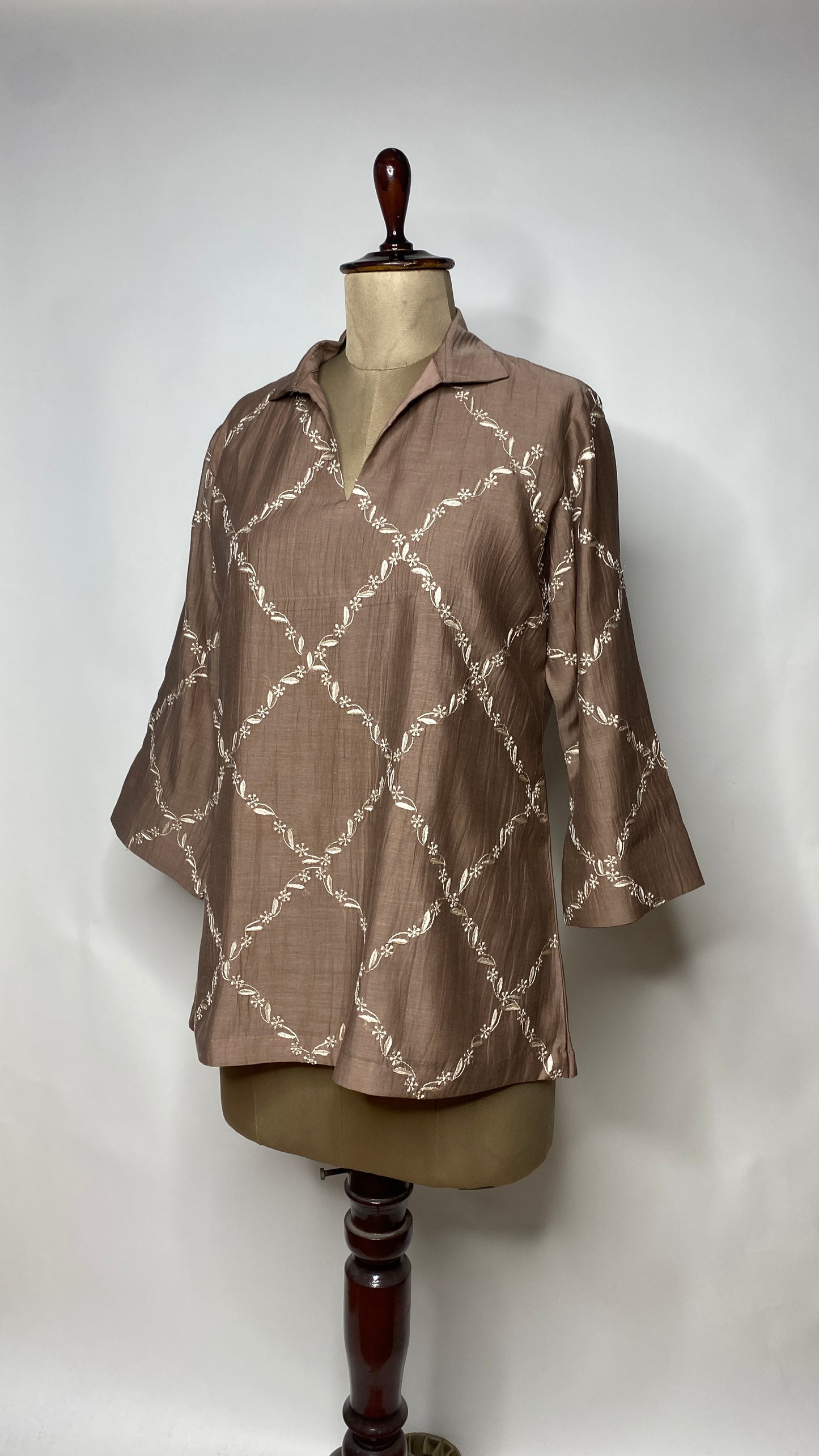 Brown Collared Chikankari Top