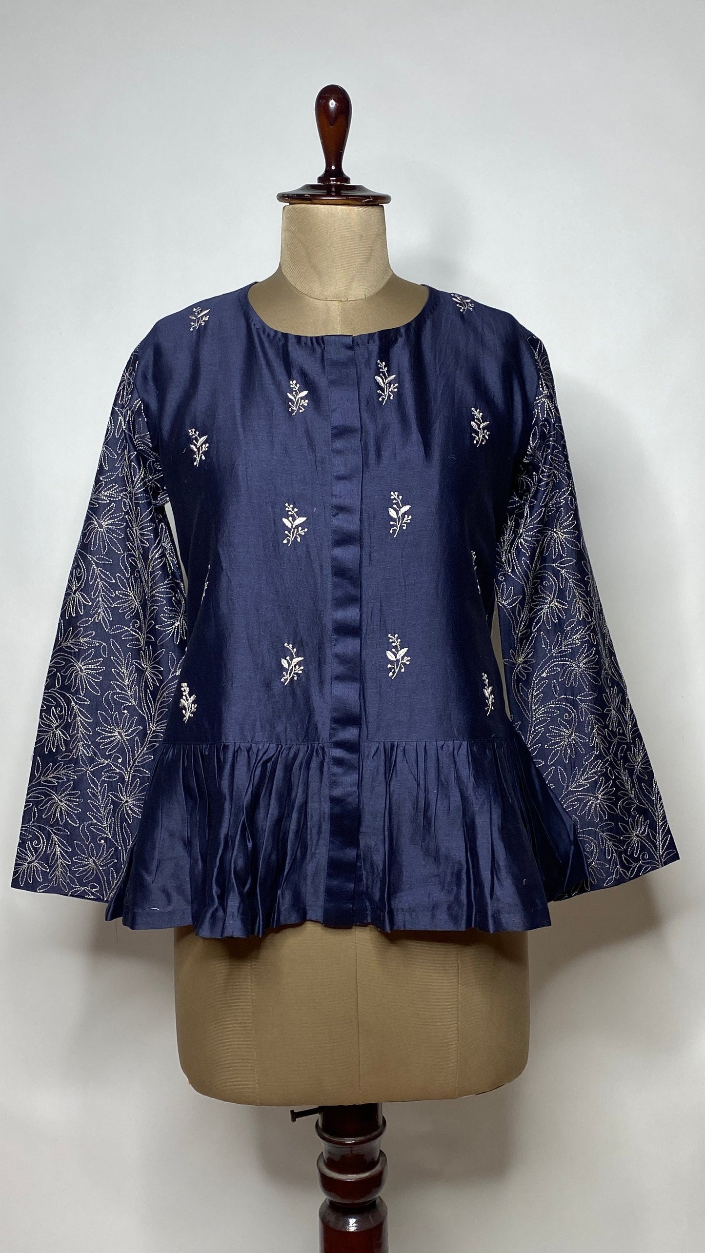 Navy Blue Chikankari Peplum Top
