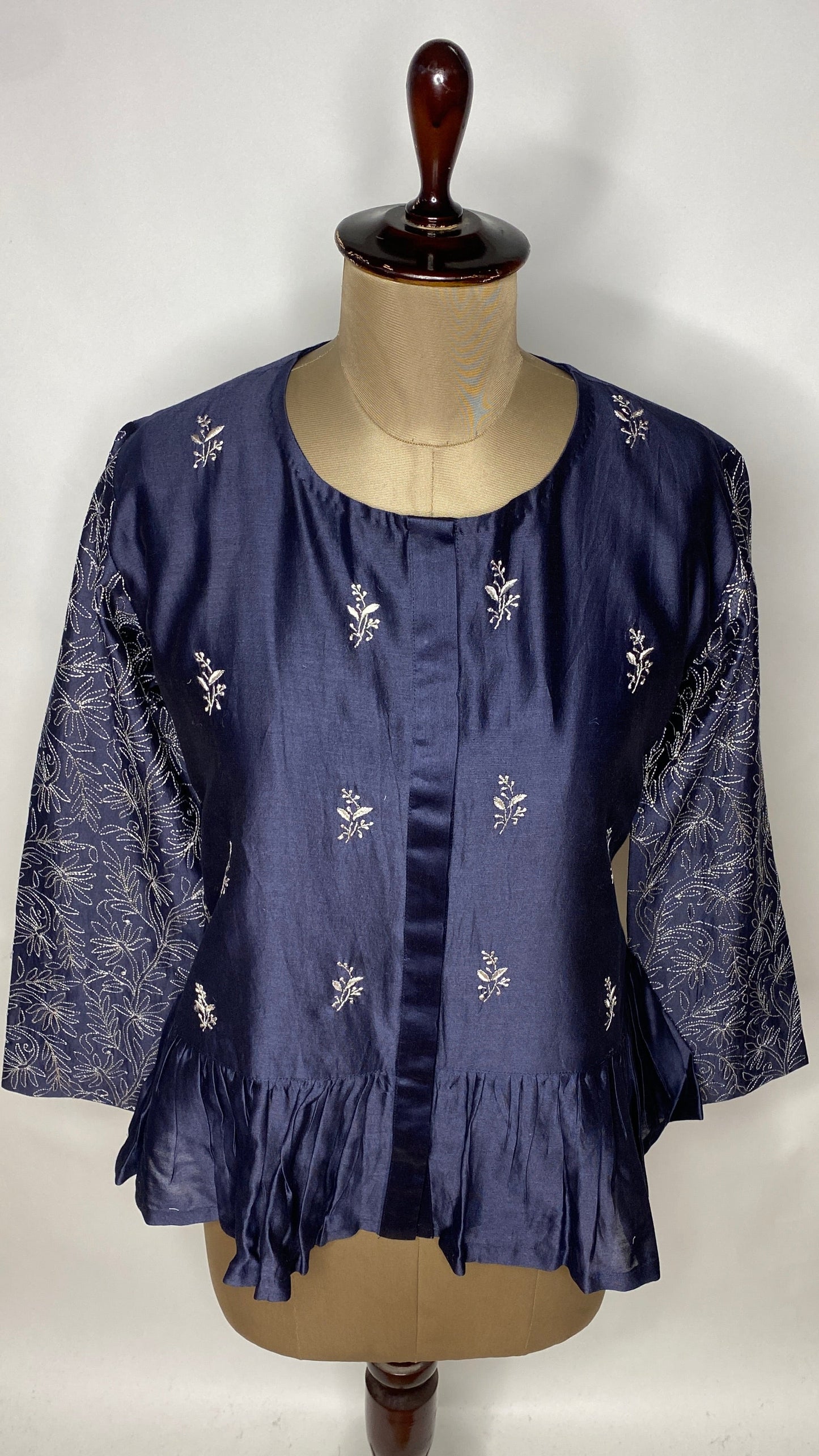 Navy Blue Chikankari Peplum Top