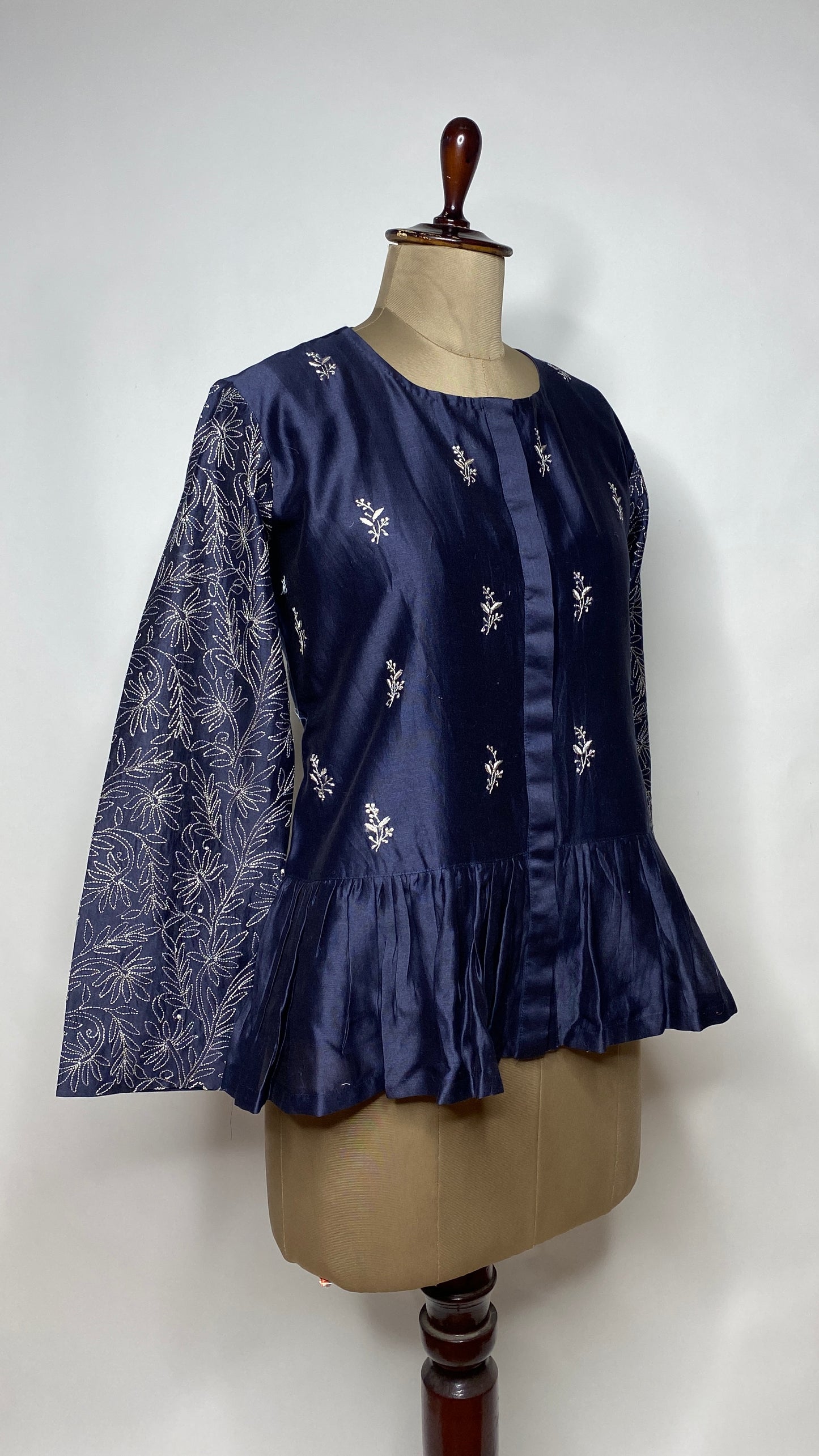 Navy Blue Chikankari Peplum Top