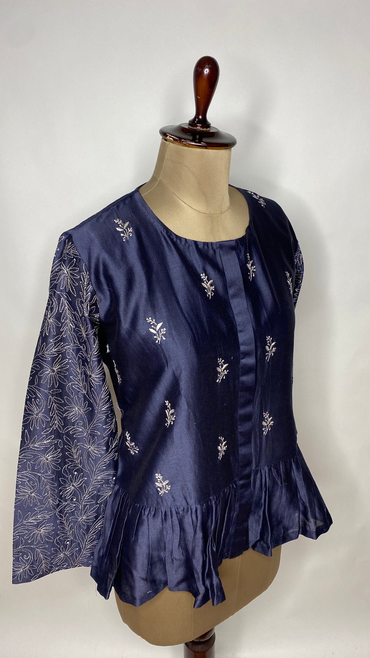 Navy Blue Chikankari Peplum Top