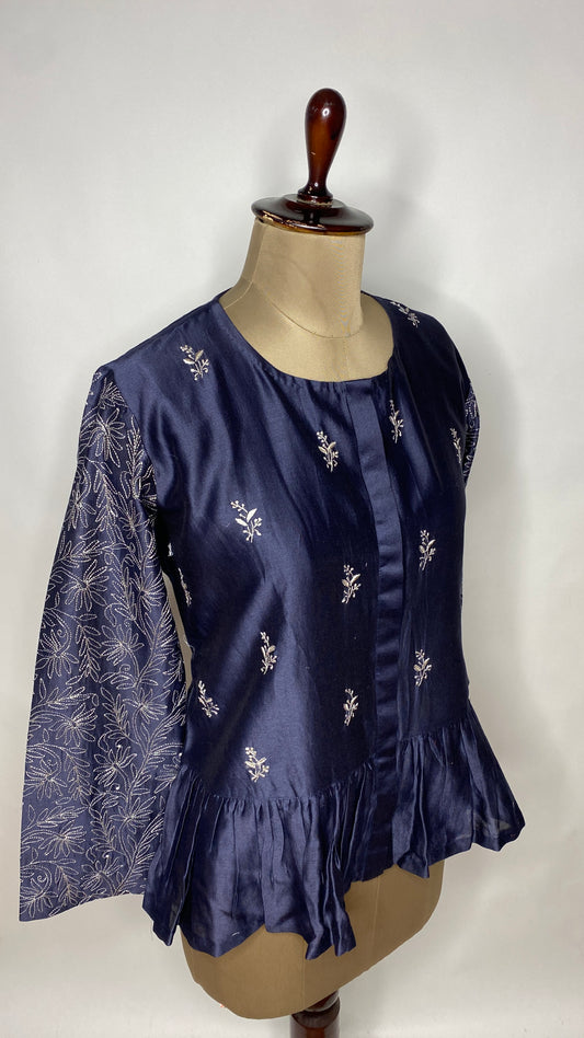 Navy Blue Chikankari Peplum Top