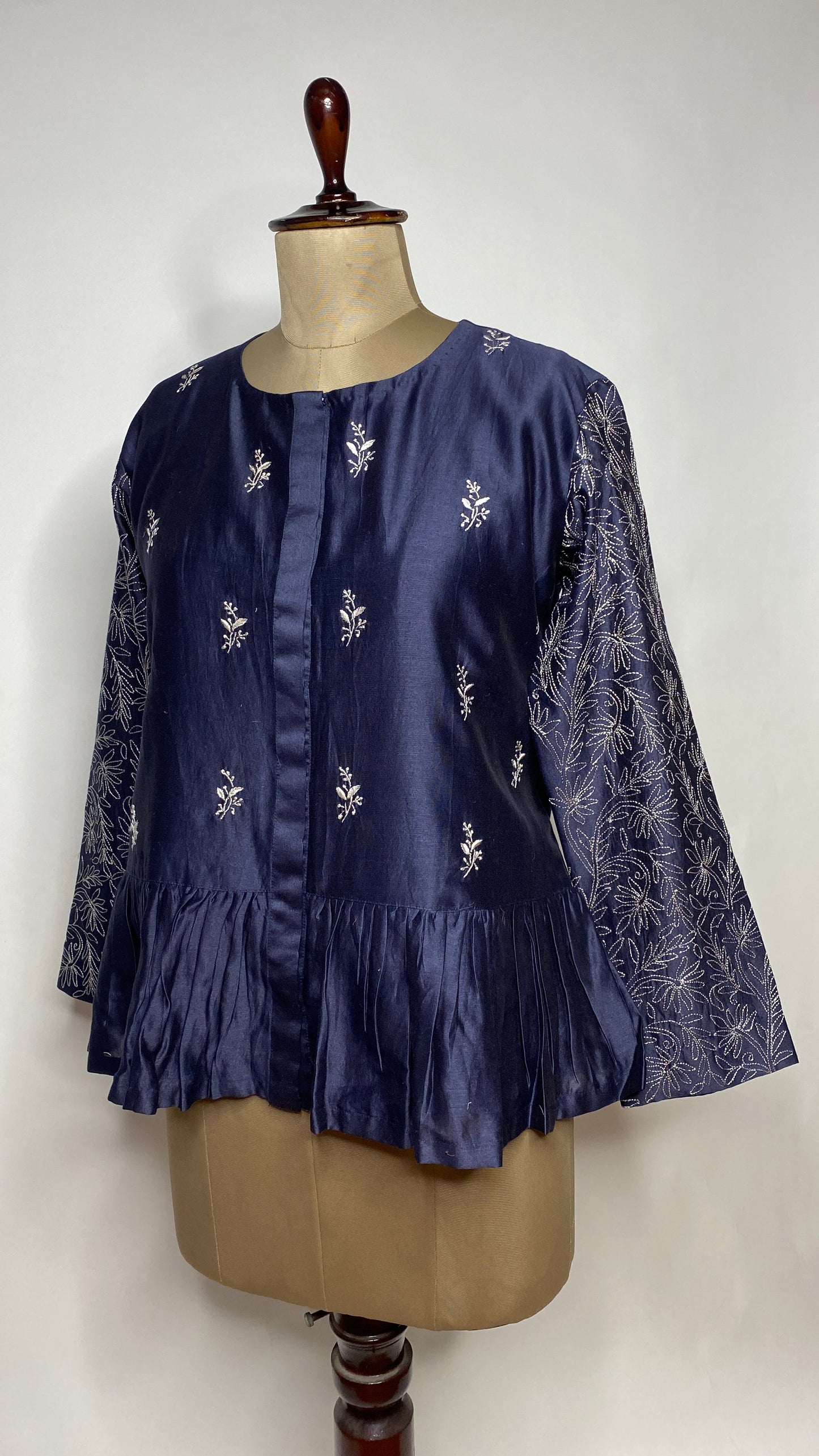 Navy Blue Chikankari Peplum Top