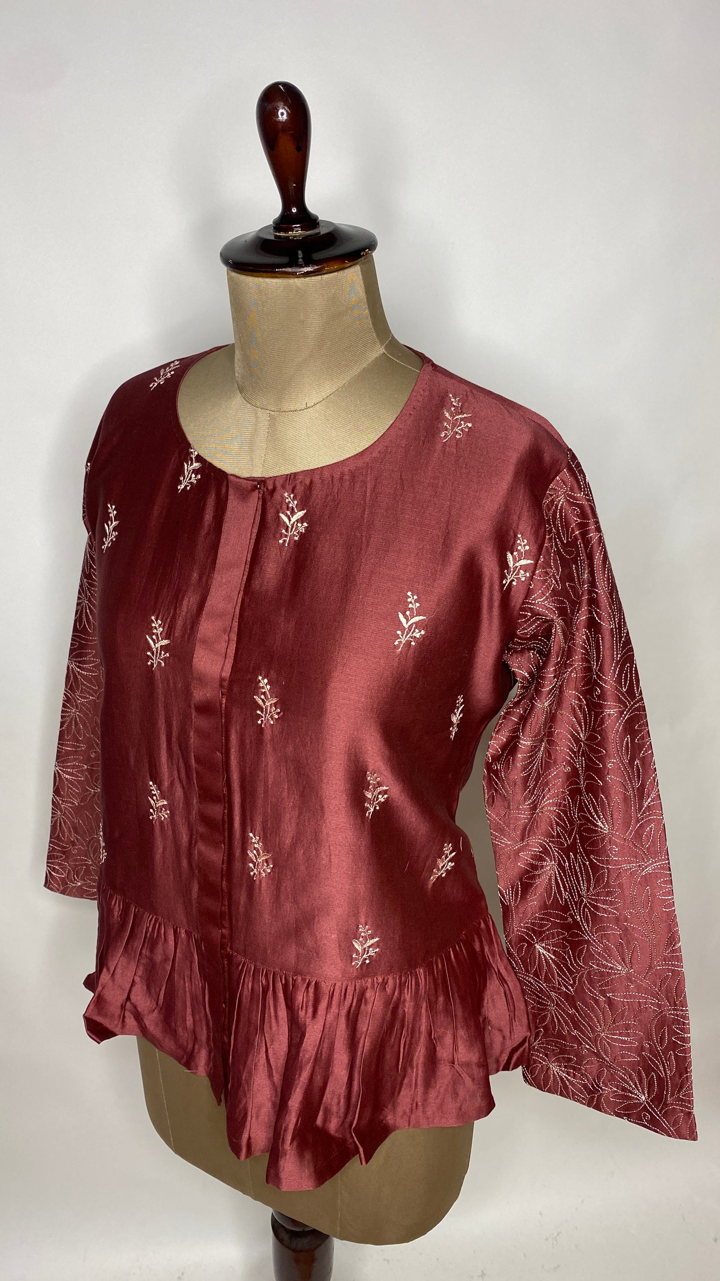 Maroon Chikankari Peplum Top