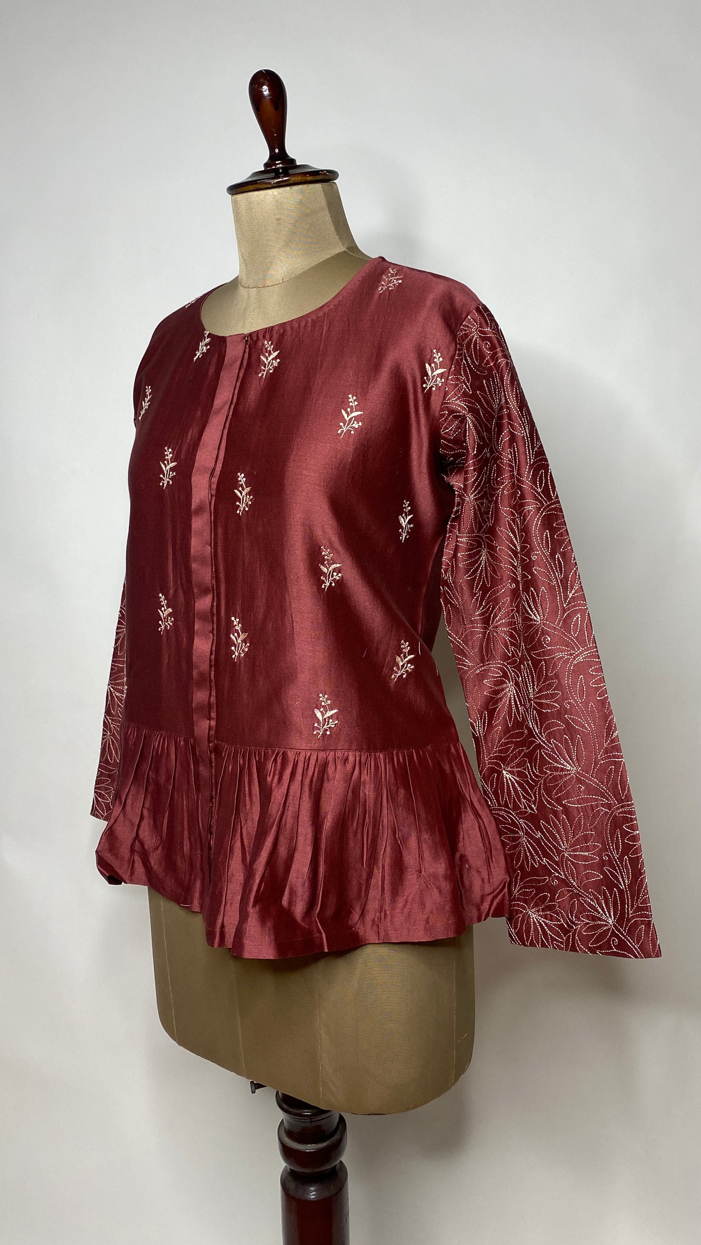 Maroon Chikankari Peplum Top