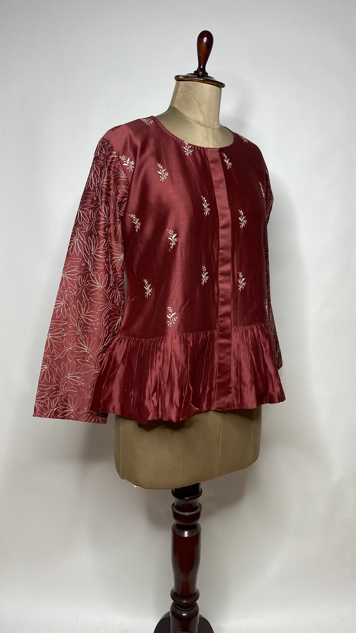 Maroon Chikankari Peplum Top