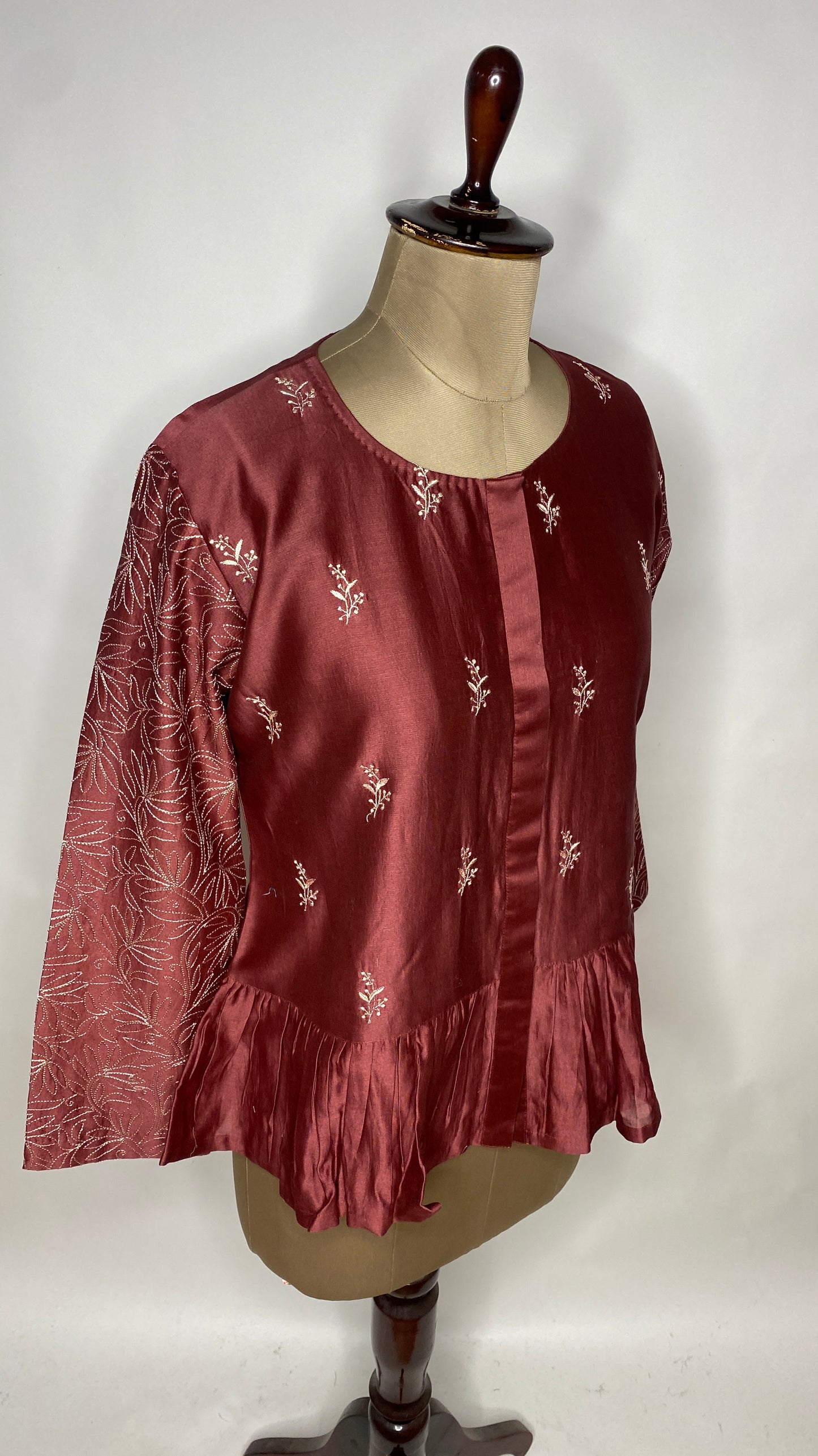 Maroon Chikankari Peplum Top