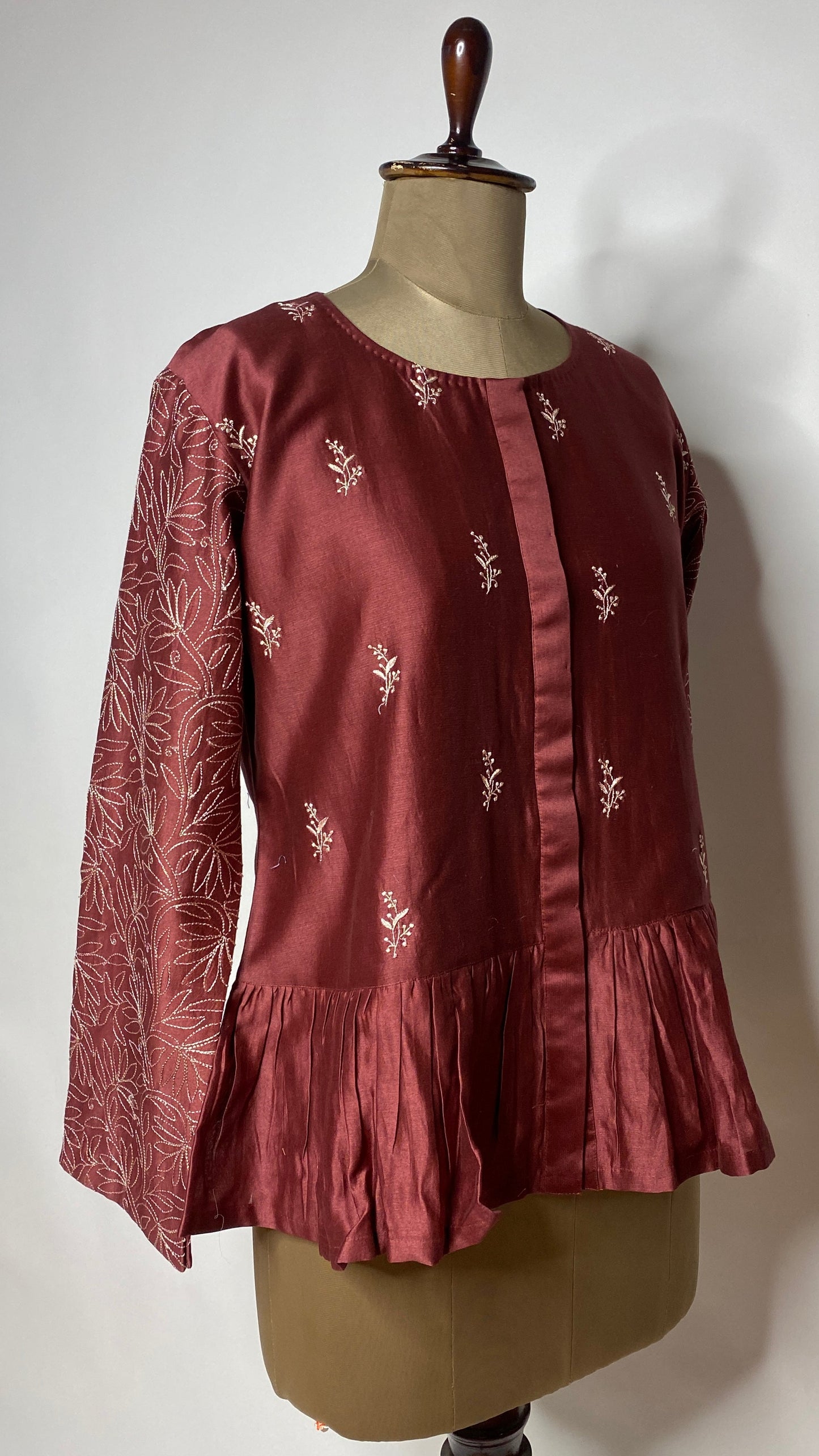 Maroon Chikankari Peplum Top