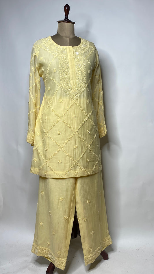 Butter Yellow Chikankari Festive Co-ord Set