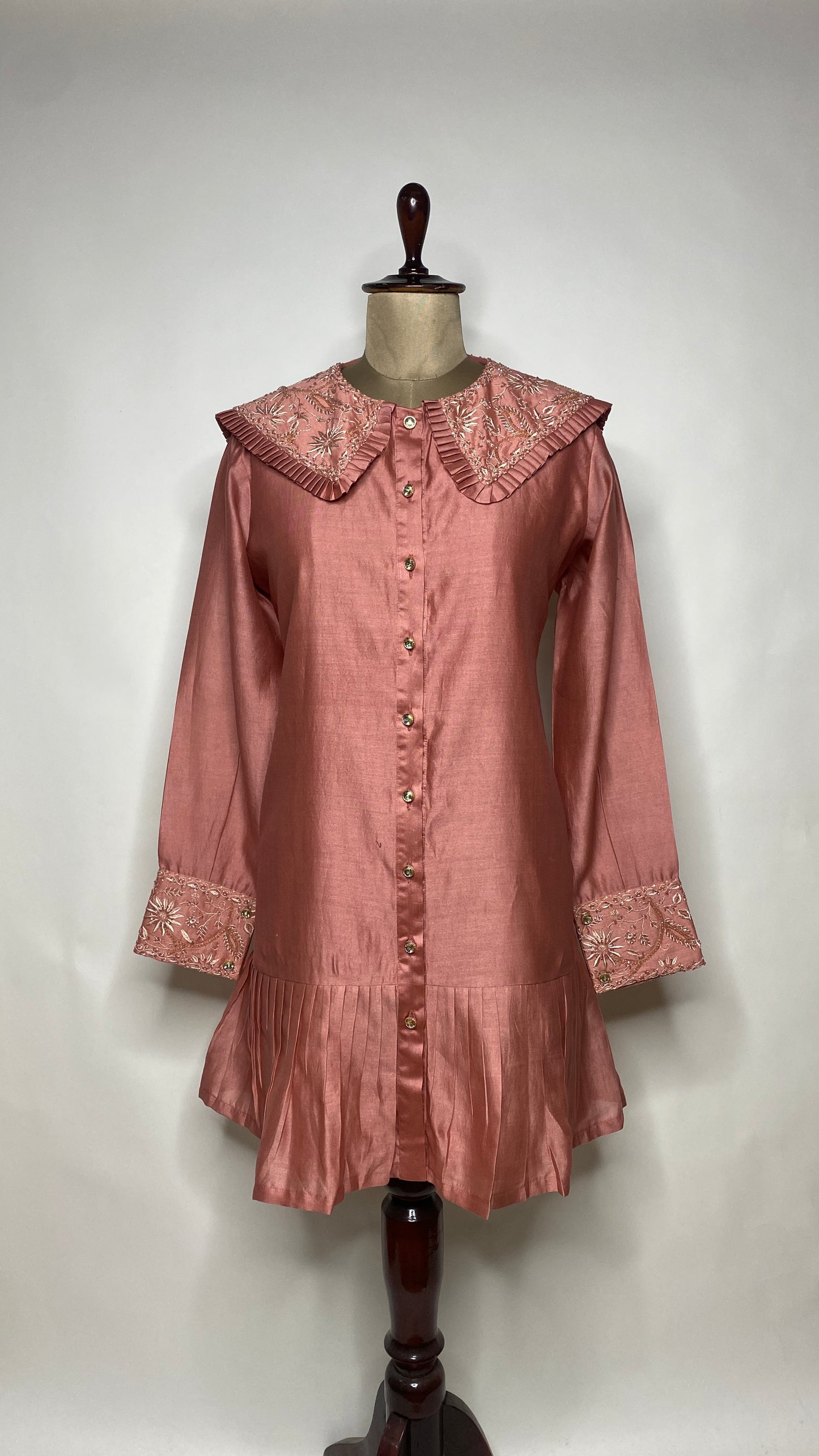 Dusty Rose Peter Pan Collar Chikankari Skater Dress