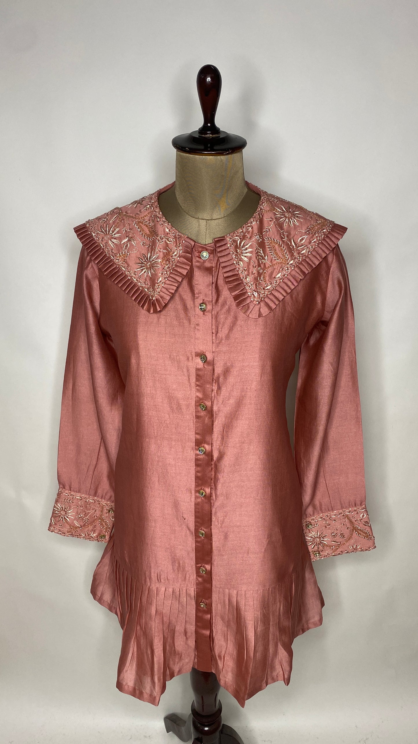 Dusty Rose Peter Pan Collar Chikankari Skater Dress