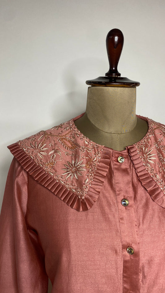 Dusty Rose Peter Pan Collar Chikankari Skater Dress