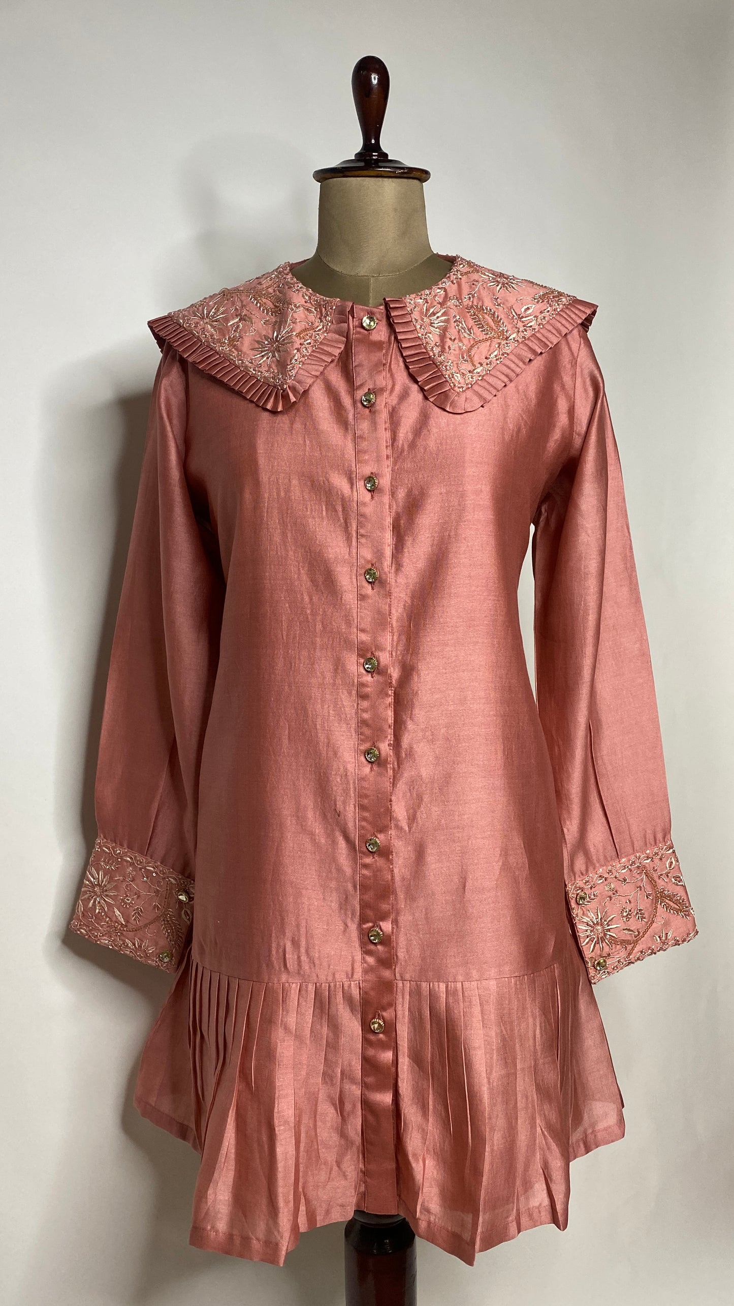 Dusty Rose Peter Pan Collar Chikankari Skater Dress